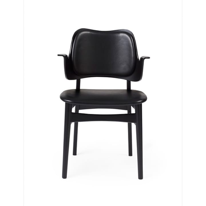 Gesture chair, upholstered seat and back - Leather prescott 207 black, black lacquered beech legs, upholstered seat, upholstered back - Warm Nordic