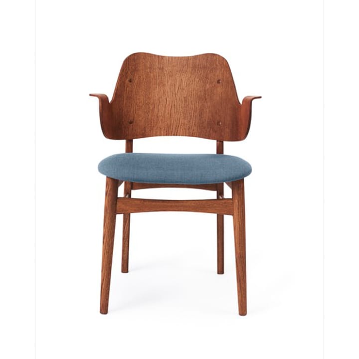 Gesture chair, upholstered seat - Fabric canvas 734 denim, oiled teak oak legs, upholstered seat - Warm Nordic