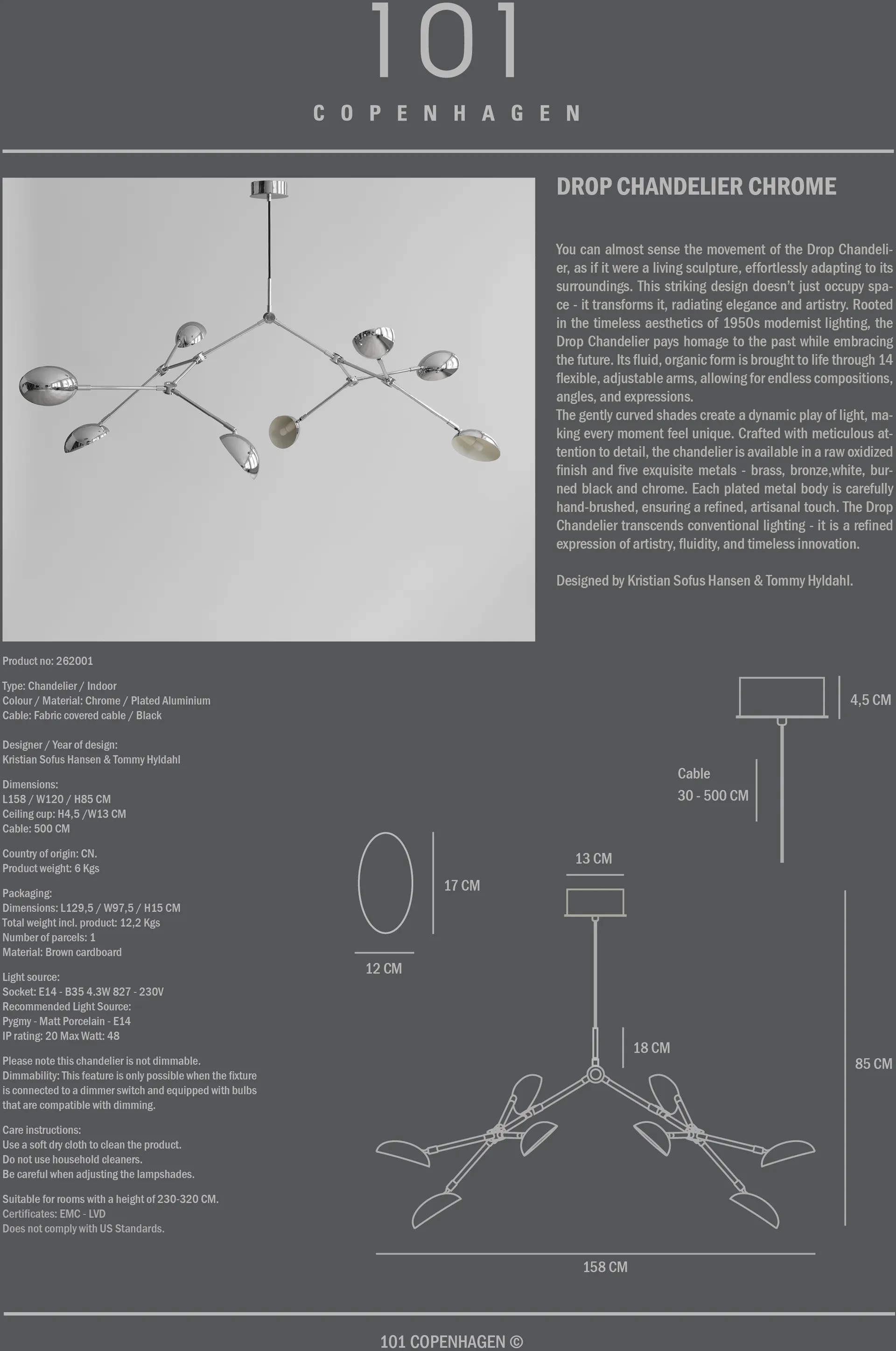 Drop Chandelier chandelier, Chrome 101 Copenhagen
