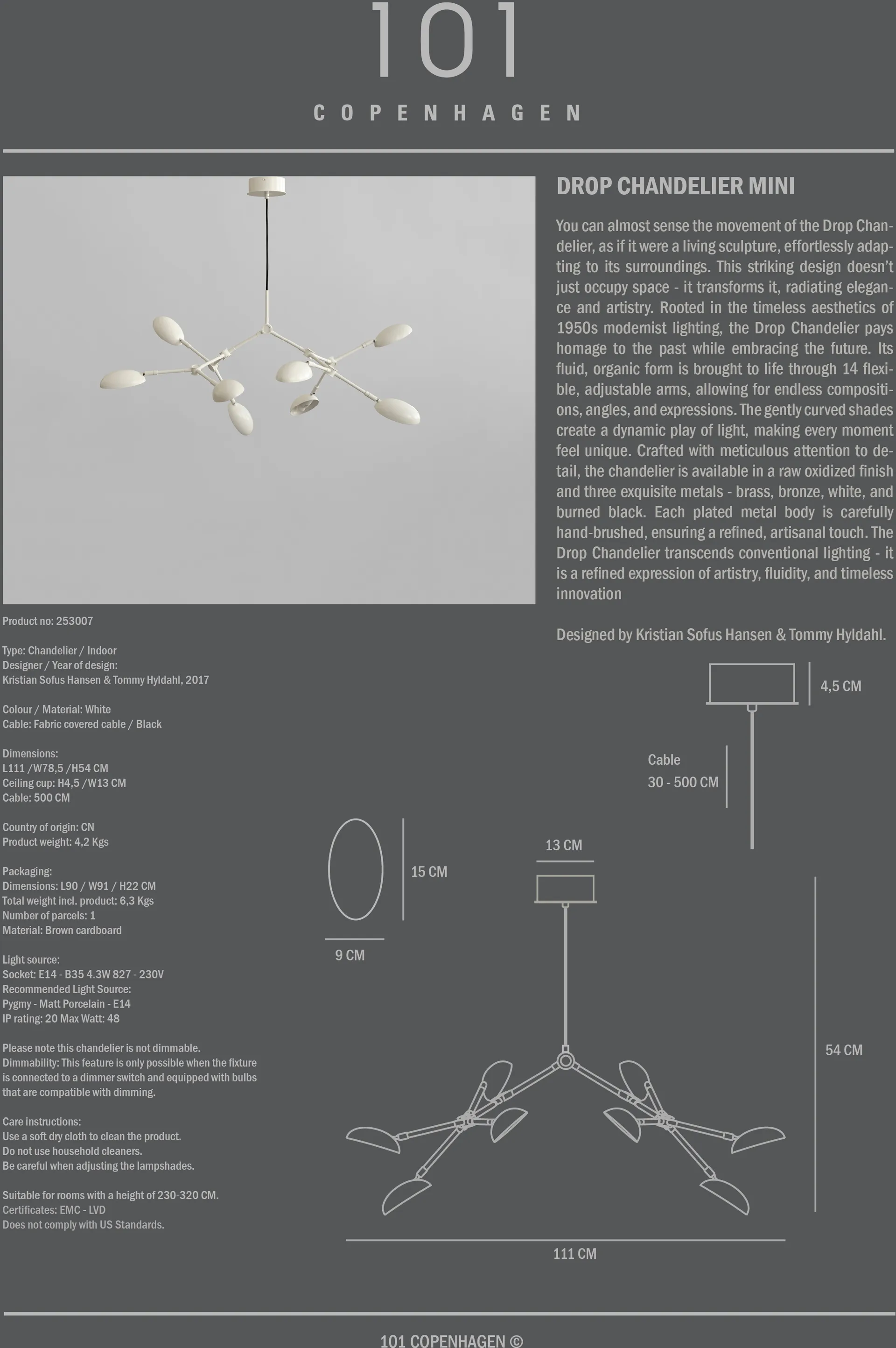 Drop Chandelier chandelier mini, White 101 Copenhagen