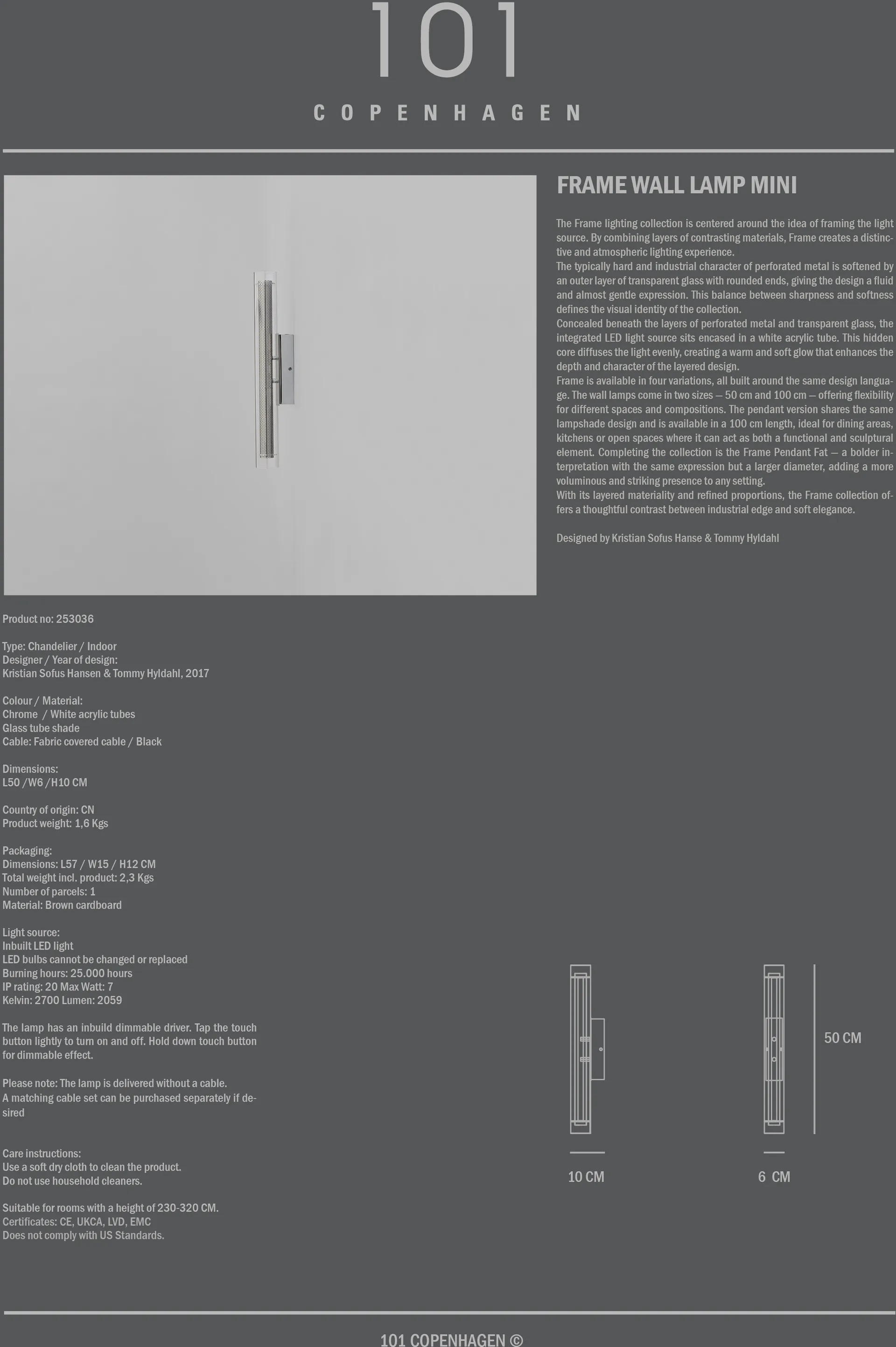 Frame wall lamp mini, Chrome 101 Copenhagen