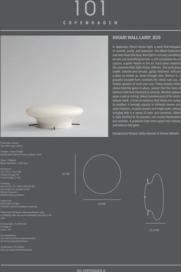 Hikari wall lamp - Opal White, Ø35 cm - 101 Copenhagen