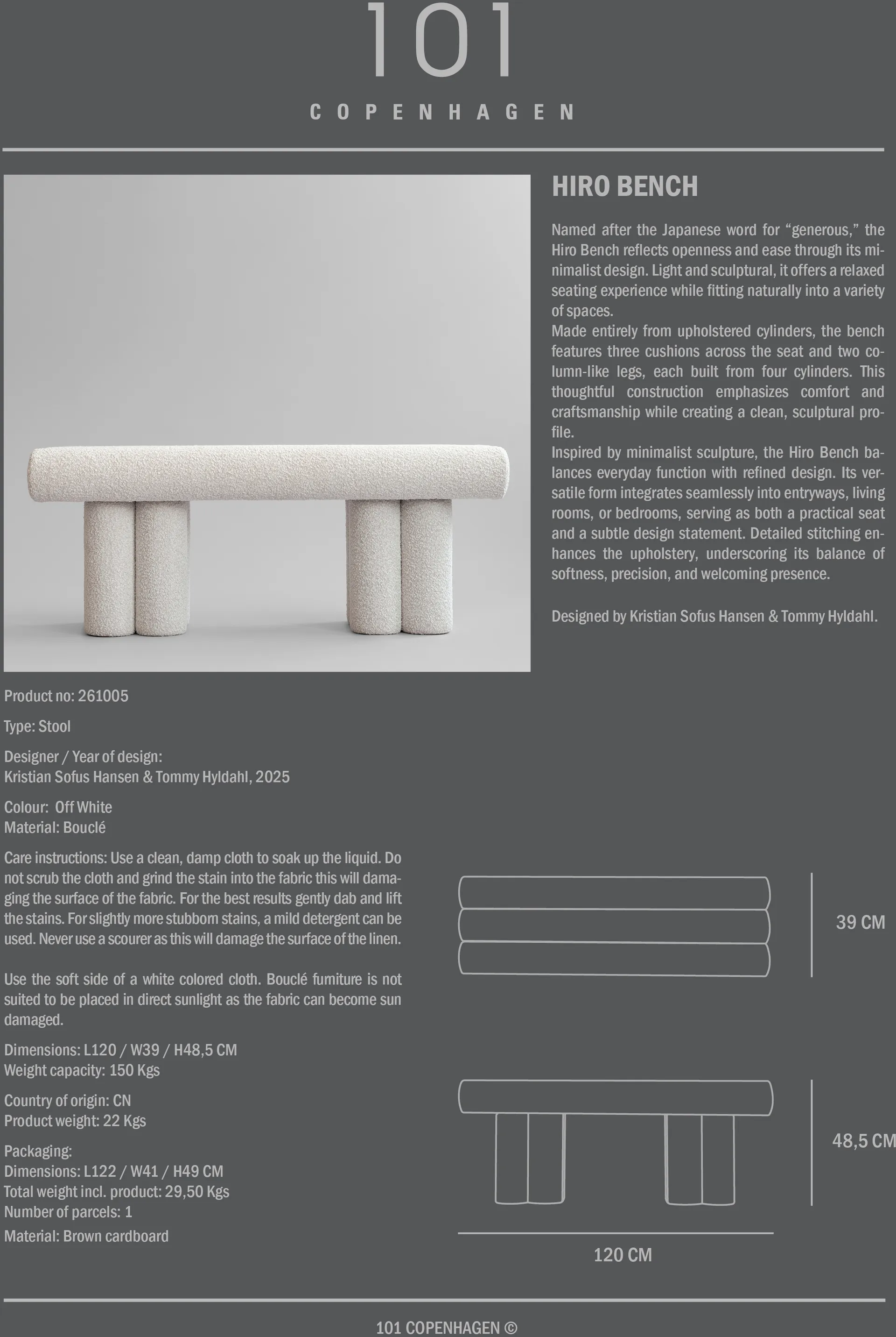 Hiro bench with seat, Off white 101 Copenhagen