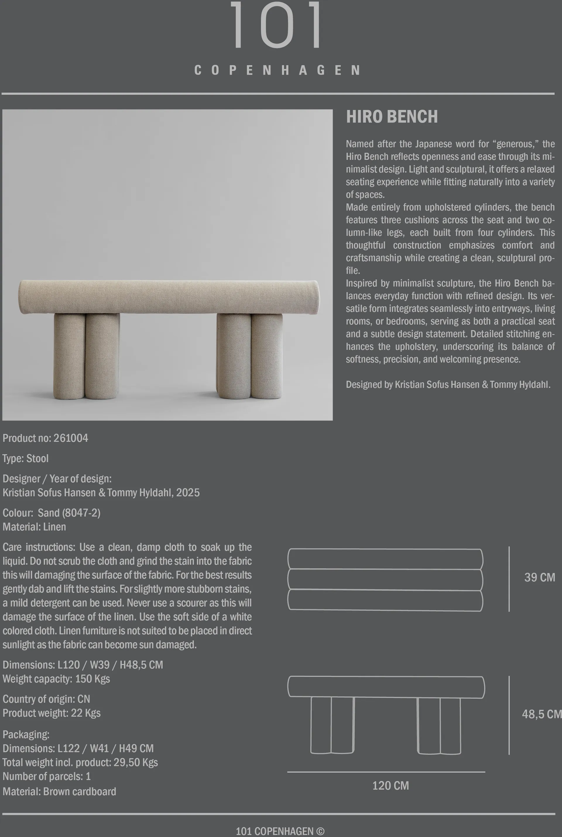 Hiro bench with seat 101 Copenhagen