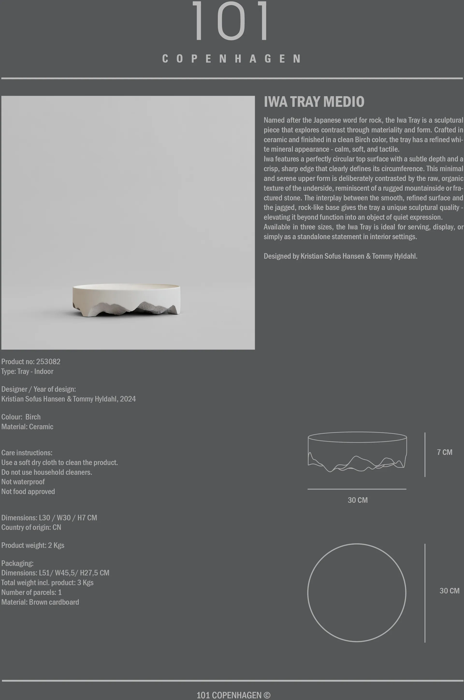 Iwa decorative tray, Birch, Ø30 101 Copenhagen