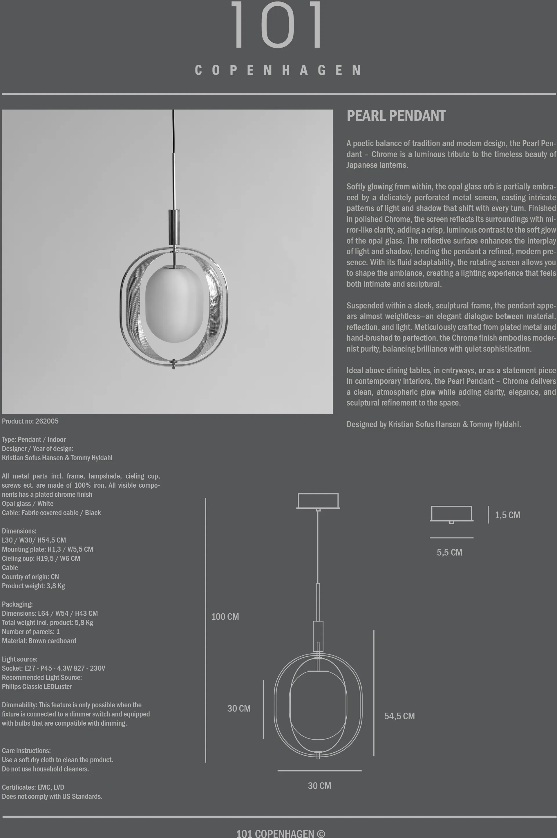 Pearl pendant, Chrome 101 Copenhagen