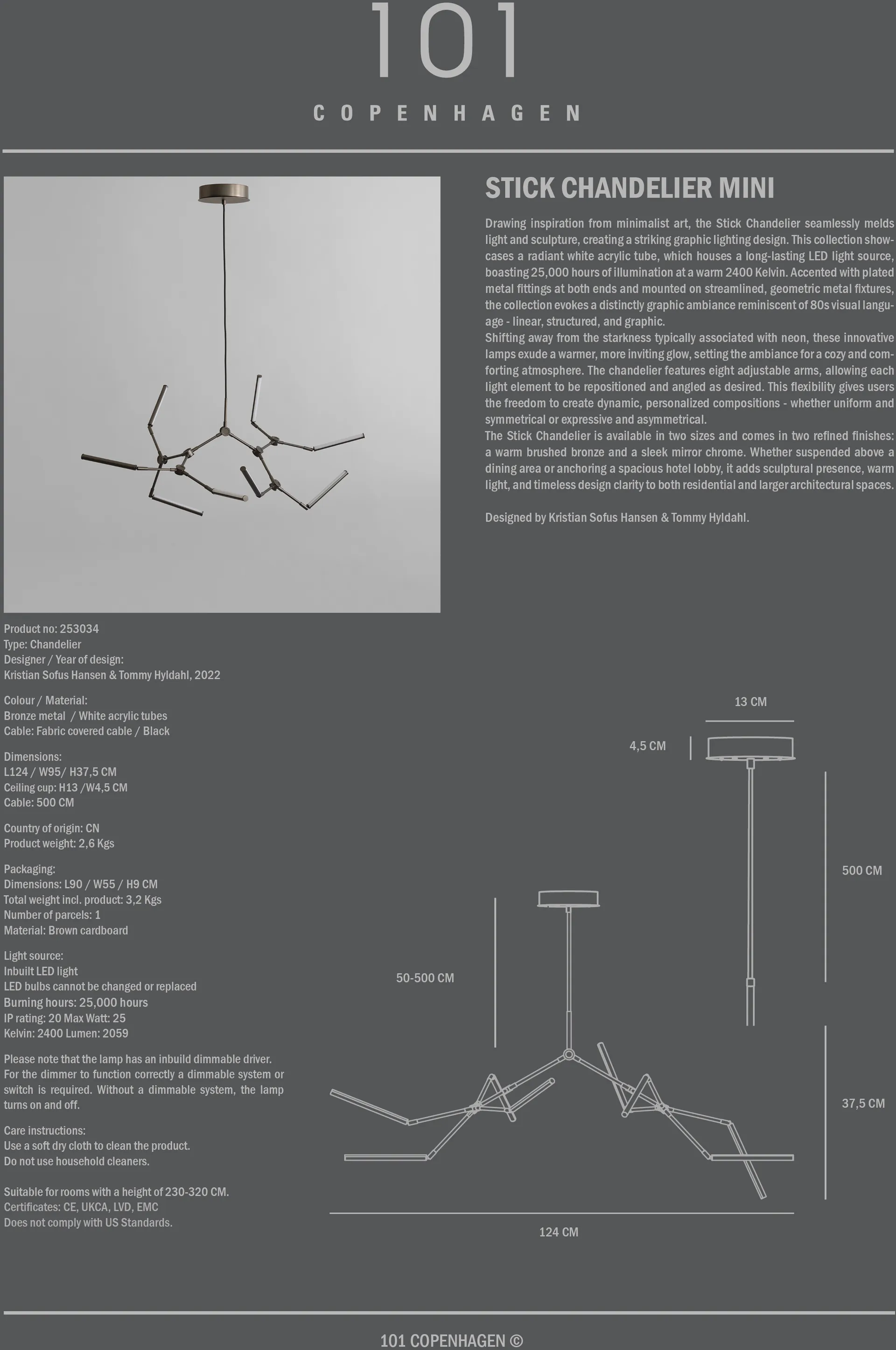 Stick chandelier ceiling crown mini, Bronze 101 Copenhagen