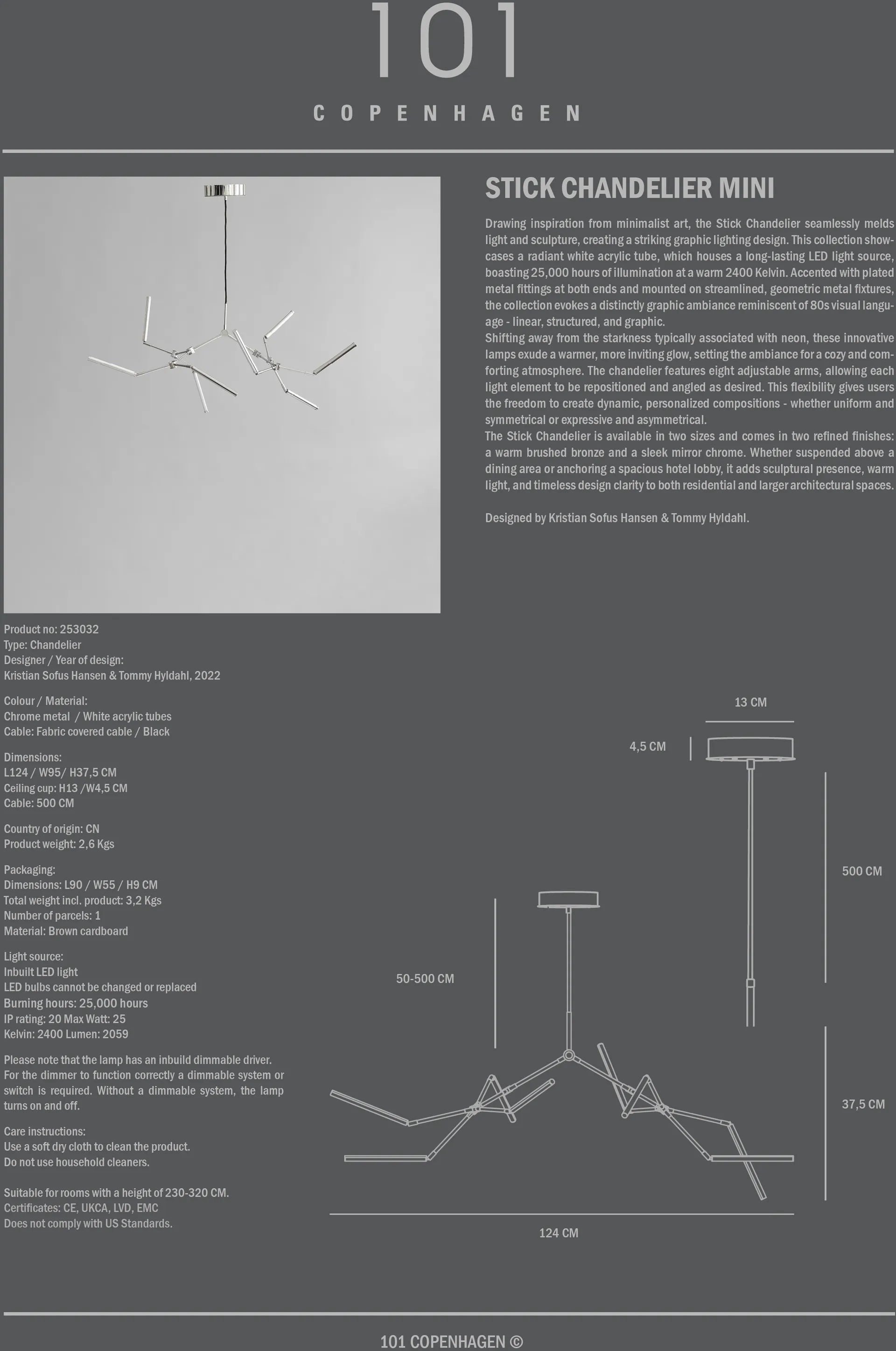Stick chandelier ceiling crown mini, Chrome 101 Copenhagen