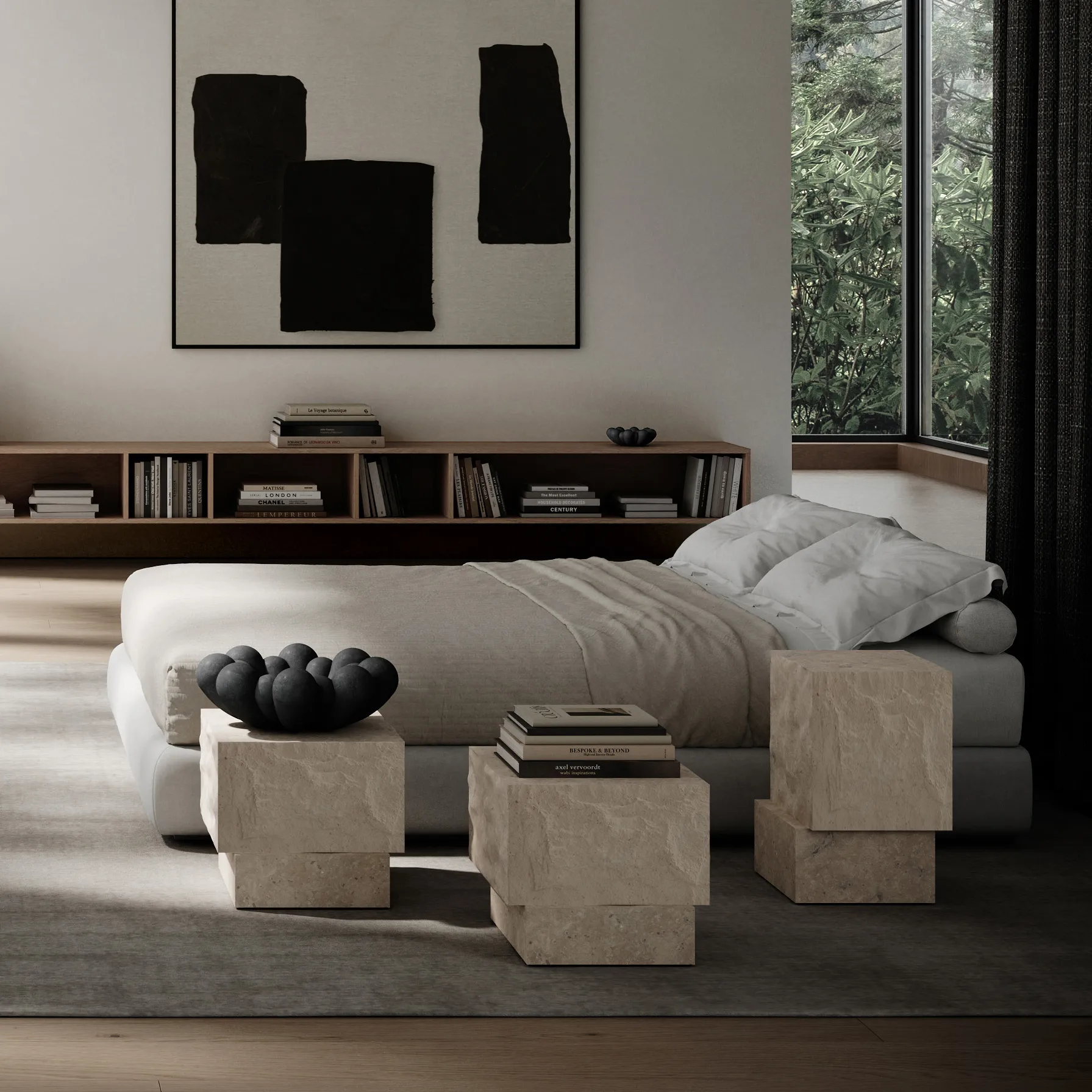 Temple side table low 42x40 cm, Chrome-limestone 101 Copenhagen