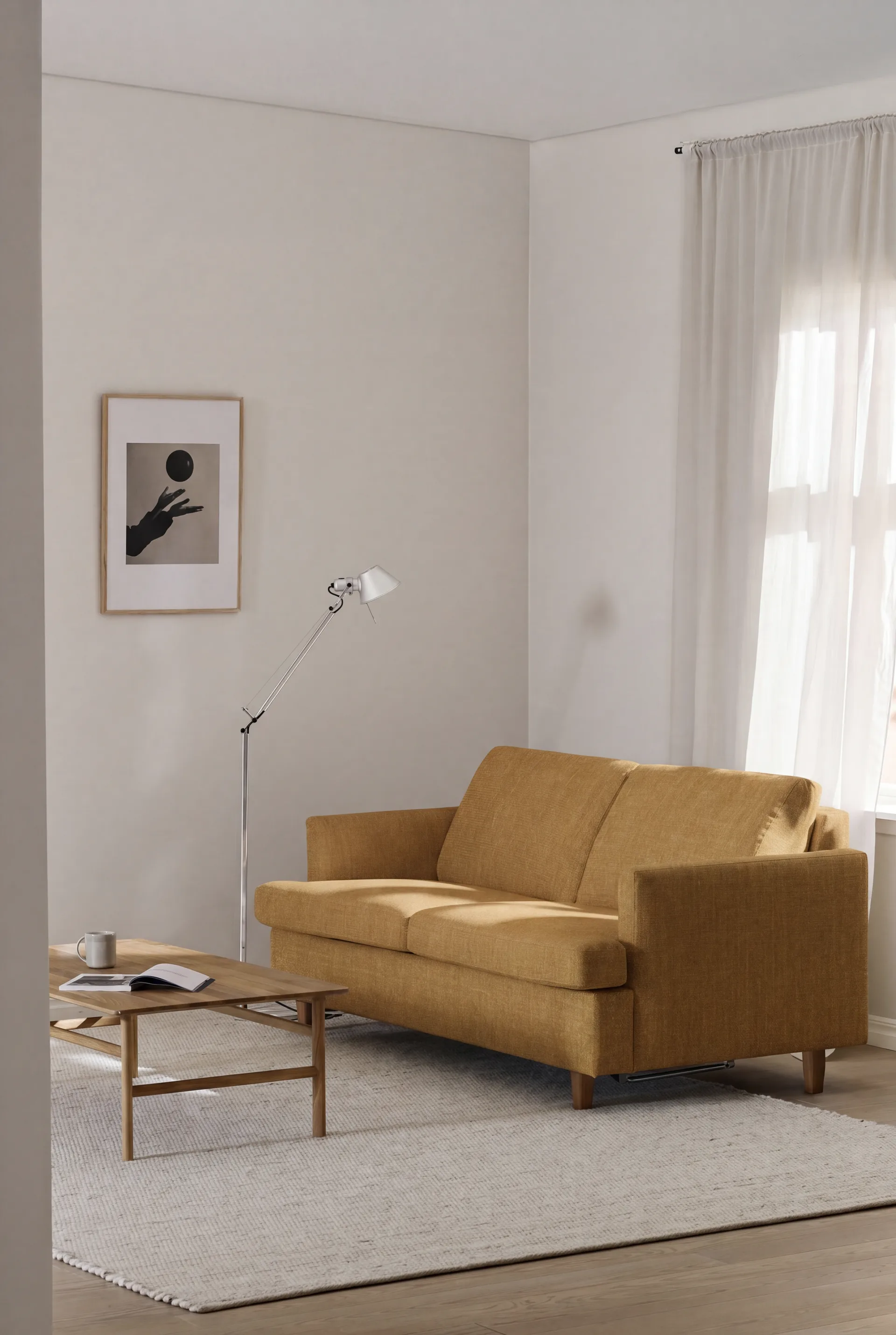 Binga 2,5-seater sofa bed, Luiza Mustard 3972-oak-stained ash 1898