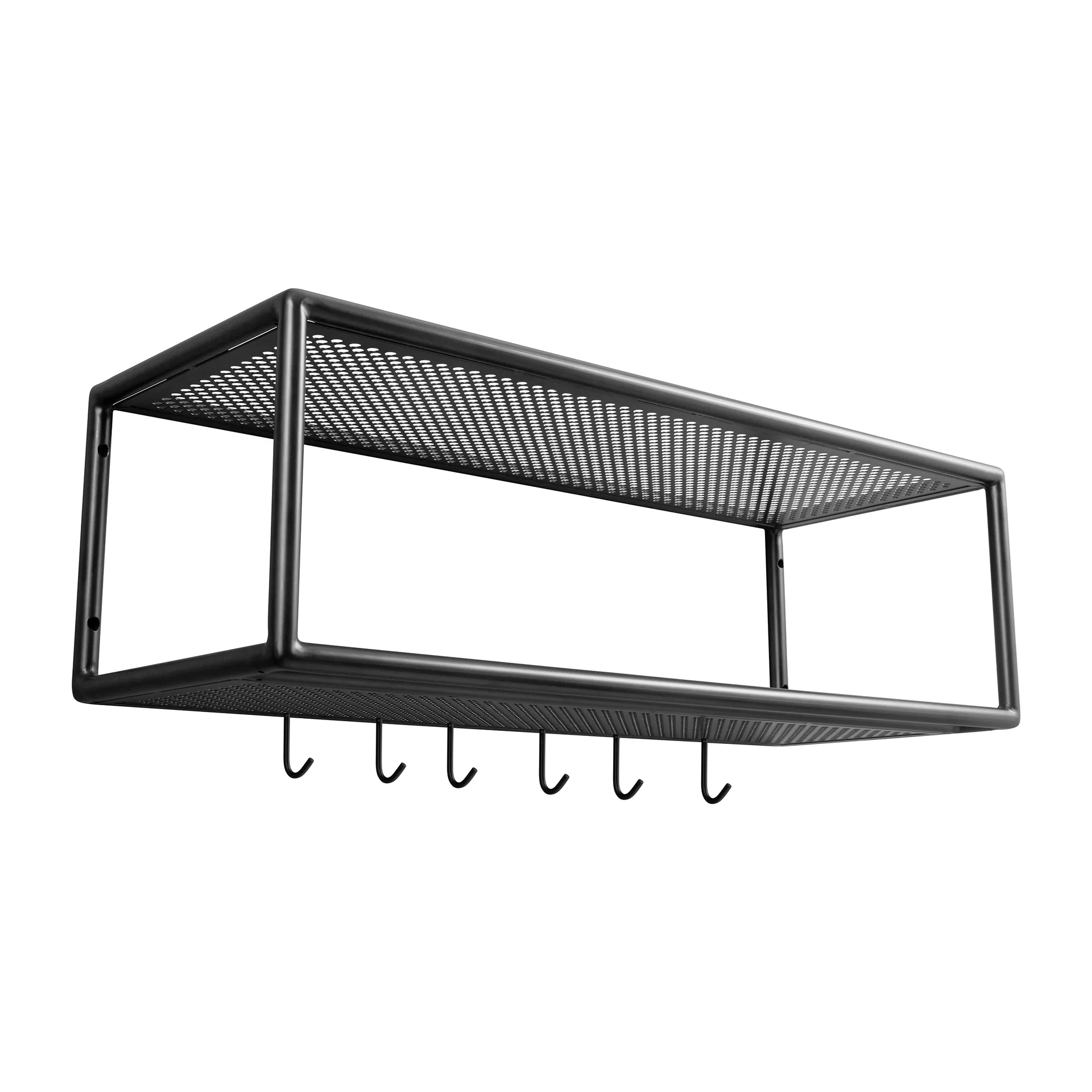 Hissö hat shelf with 6 hooks, Black 1898