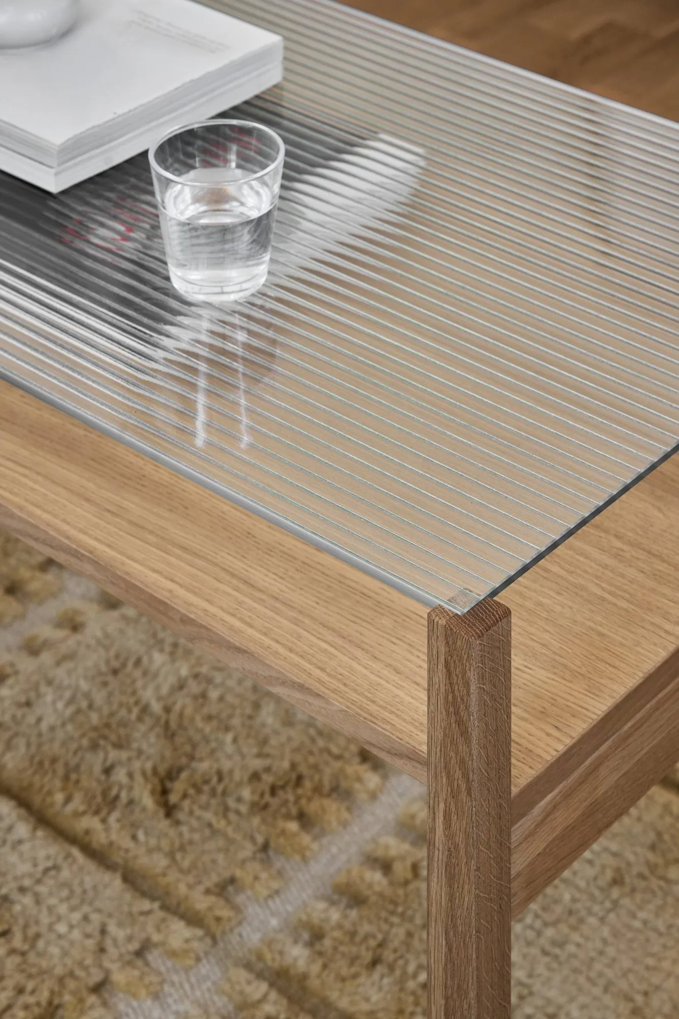 Lid coffee table, White pigmented oak-glass, 125x50 cm 1898
