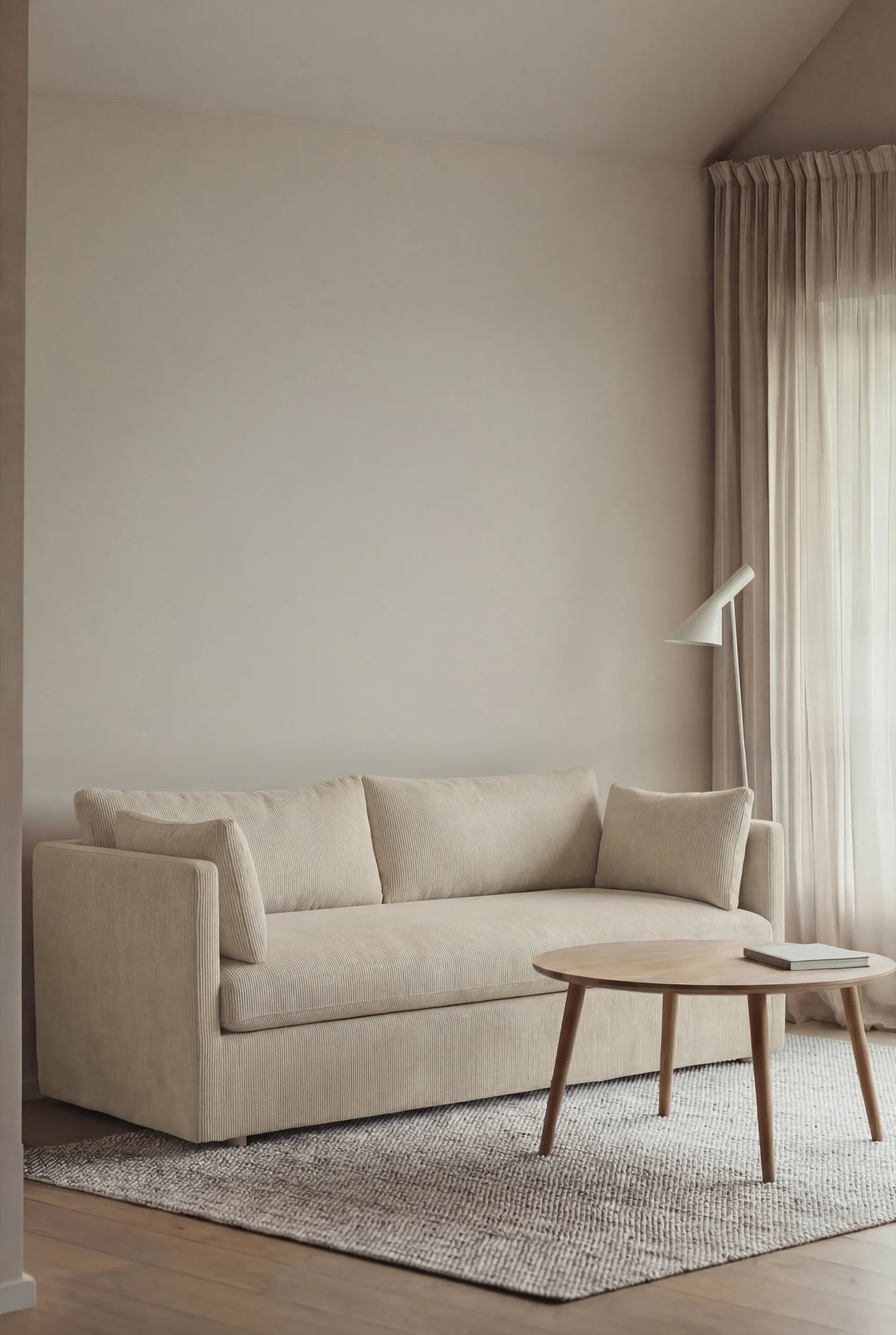 Linnevik sofa, Jump Beige 1956-white-oiled oak, 2-seater, with skirt 1898