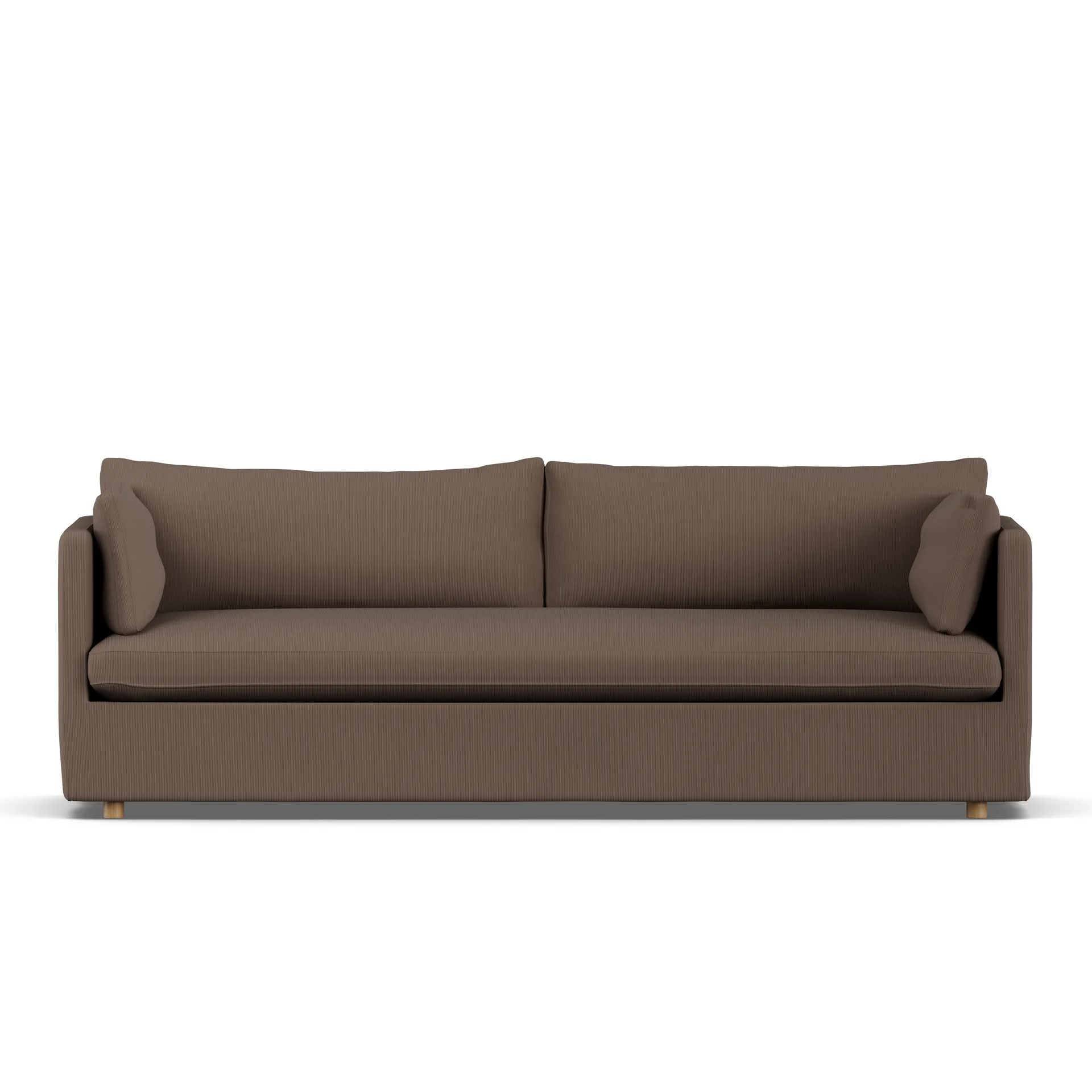 Linnevik sofa, Jump brown 1955-white-oiled oak, 4-seater, with skirt 1898
