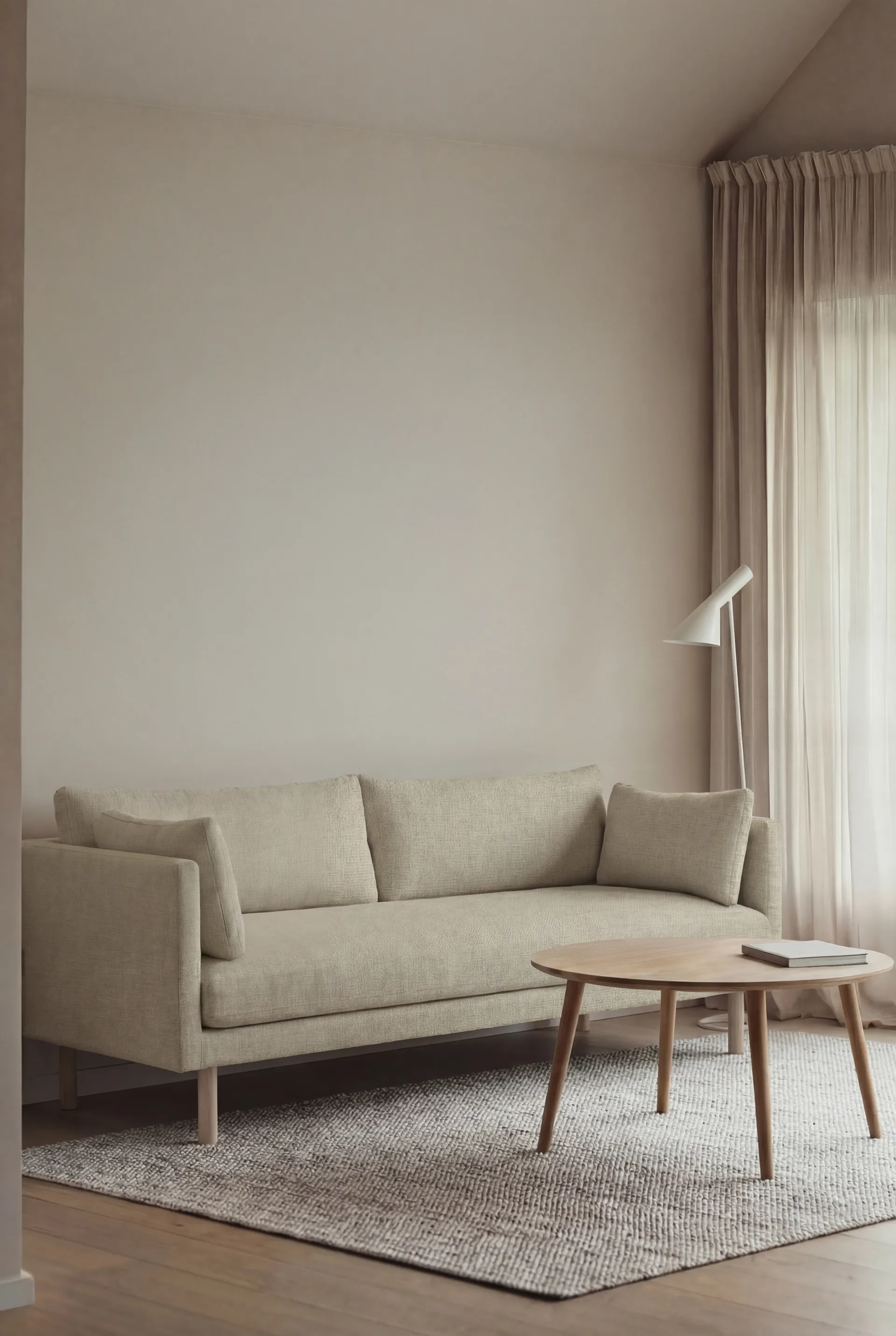 Linnevik sofa, Luiza Beige 3981-white-oiled oak, 3-seater, without skirt 1898