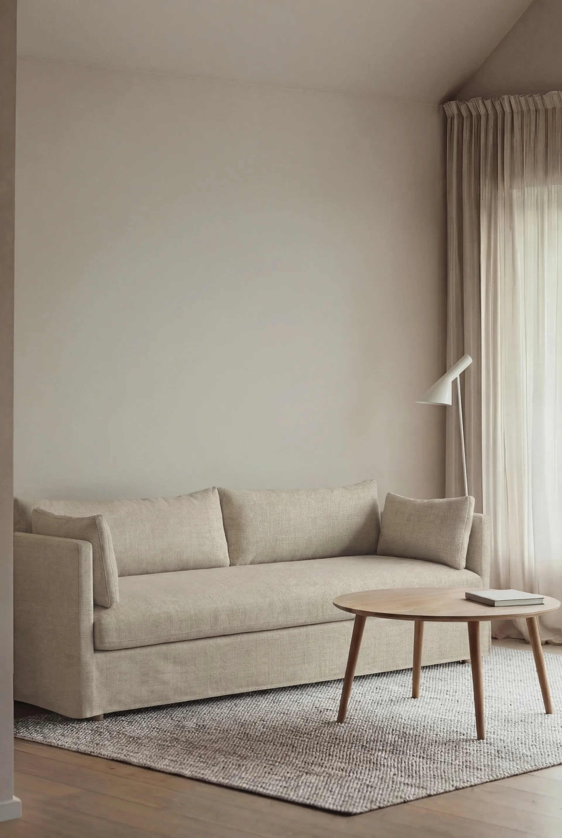 Linnevik sofa, Luiza beige 3981-white-oiled oak, 4-seater, with skirt 1898