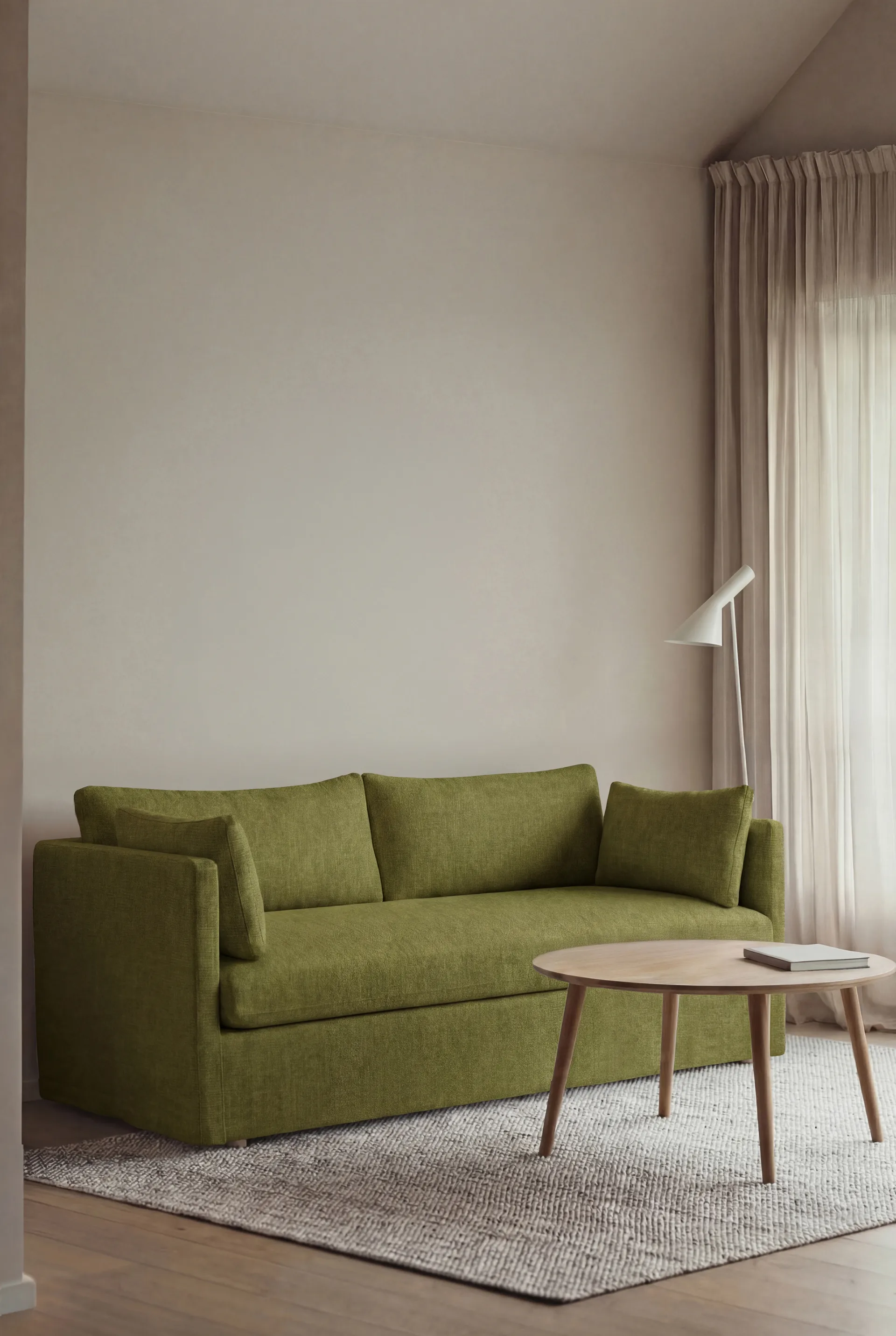 Linnevik sofa, Luiza Green 3975-white-oiled oak, 2-seater, with skirt 1898