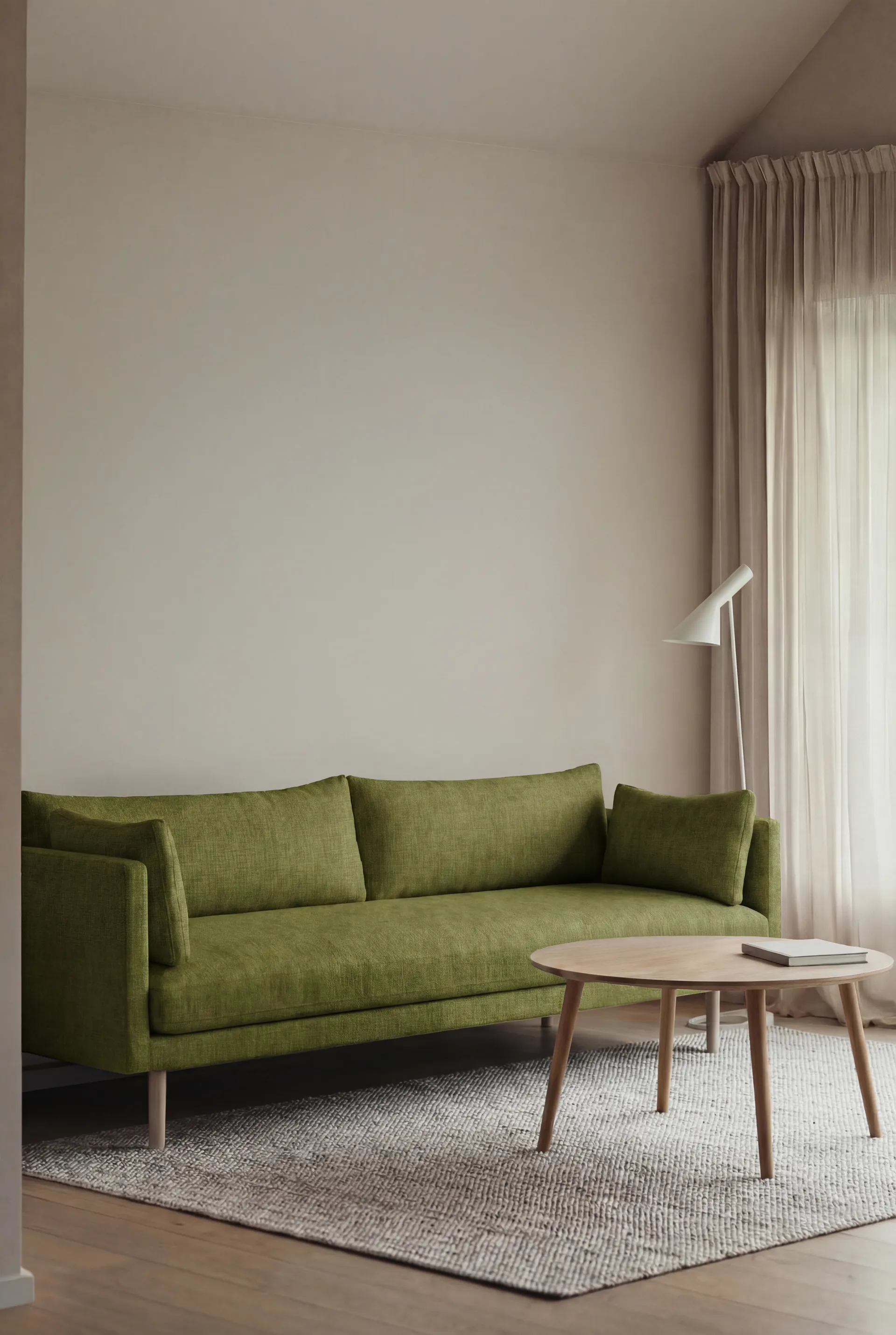 Linnevik sofa, Luiza Green 3975-white-oiled oak, 4-seater, without skirt 1898