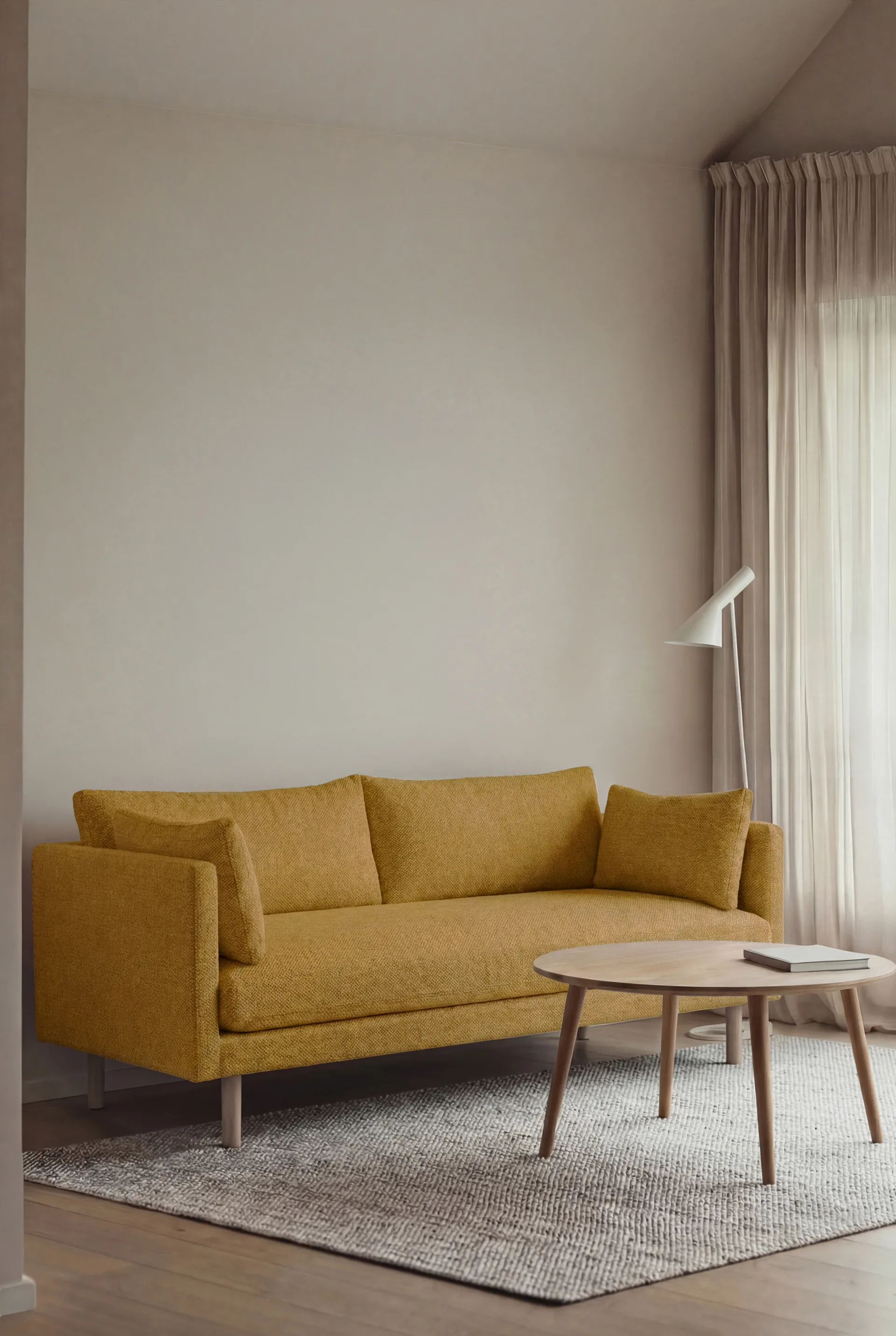 Linnevik sofa, Luiza Mustard 3972-white-oiled oak, 2-seater, without skirt 1898