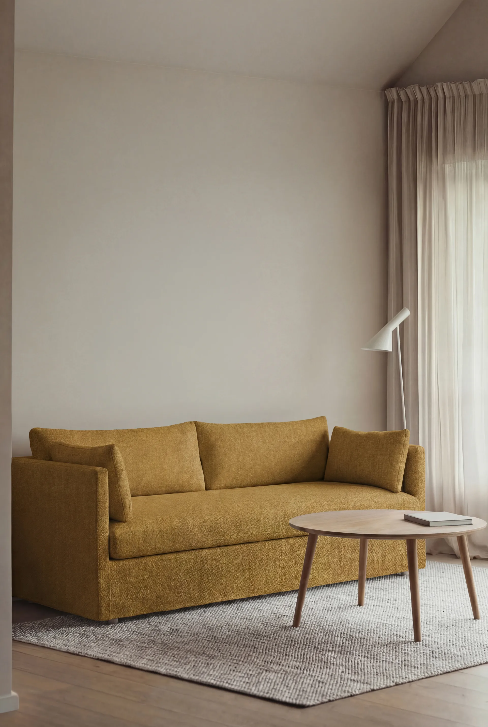 Linnevik sofa, Luiza Mustard 3972-white-oiled oak, 3-seater, with skirt 1898