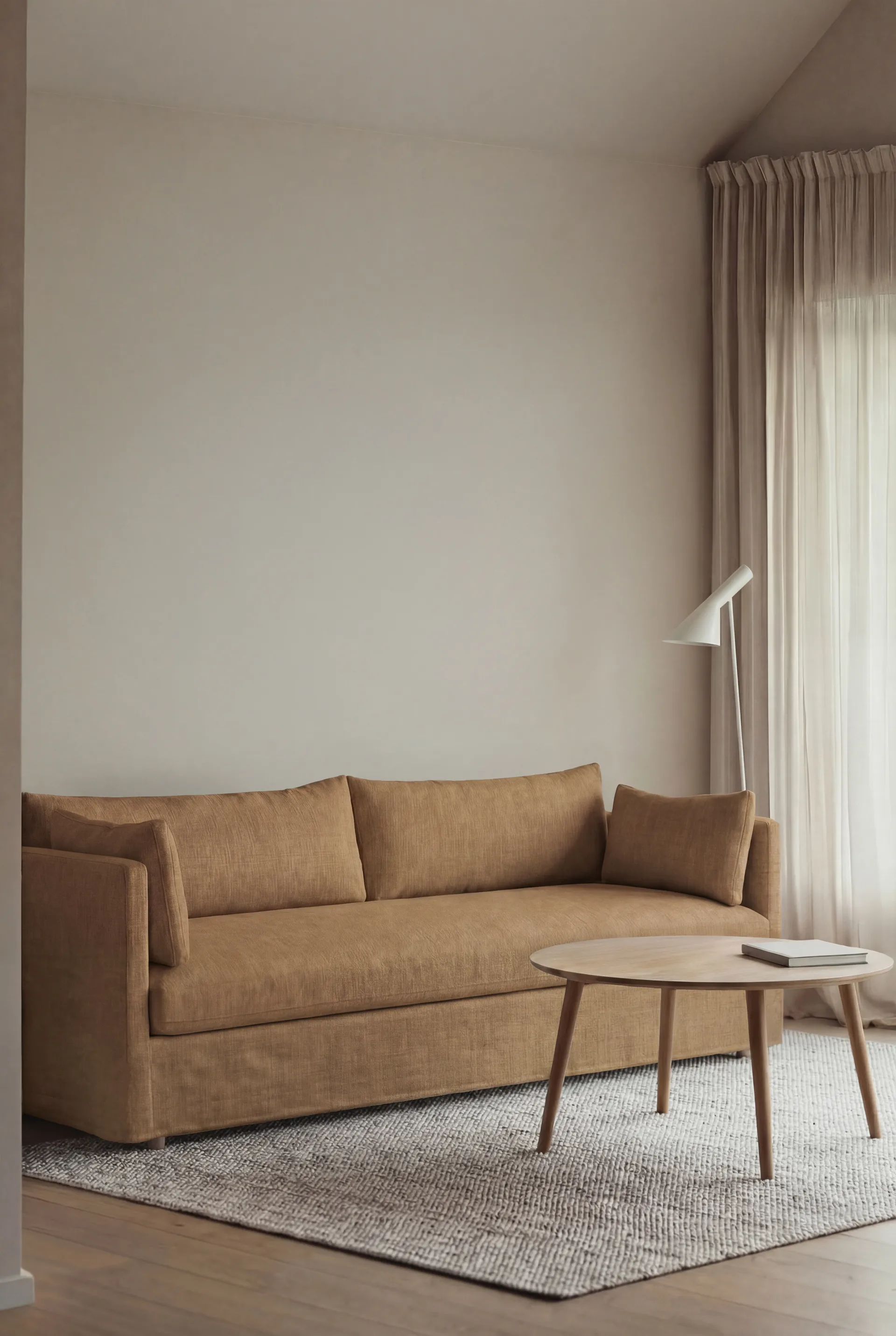 Linnevik sofa, Same Ochre 6676-white-oiled oak, 4-seater, with skirt 1898