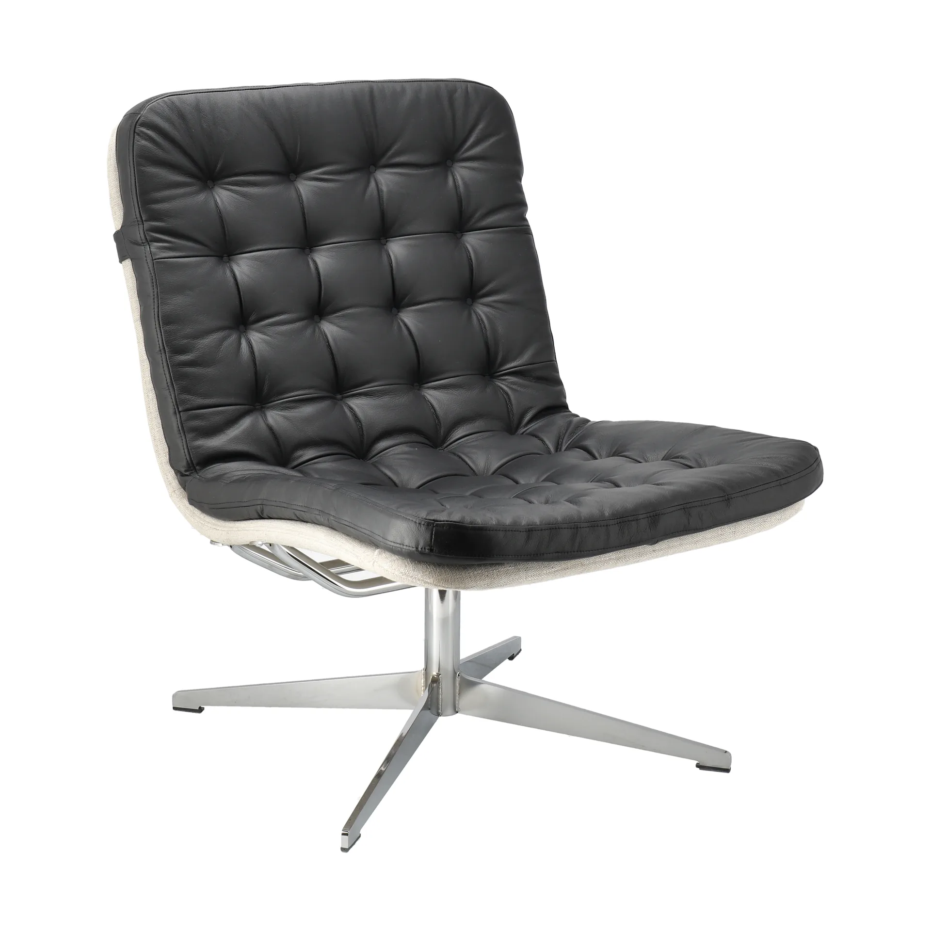 Loholm armchair with swivel function, Black leather-Bern Beige 0341 1898