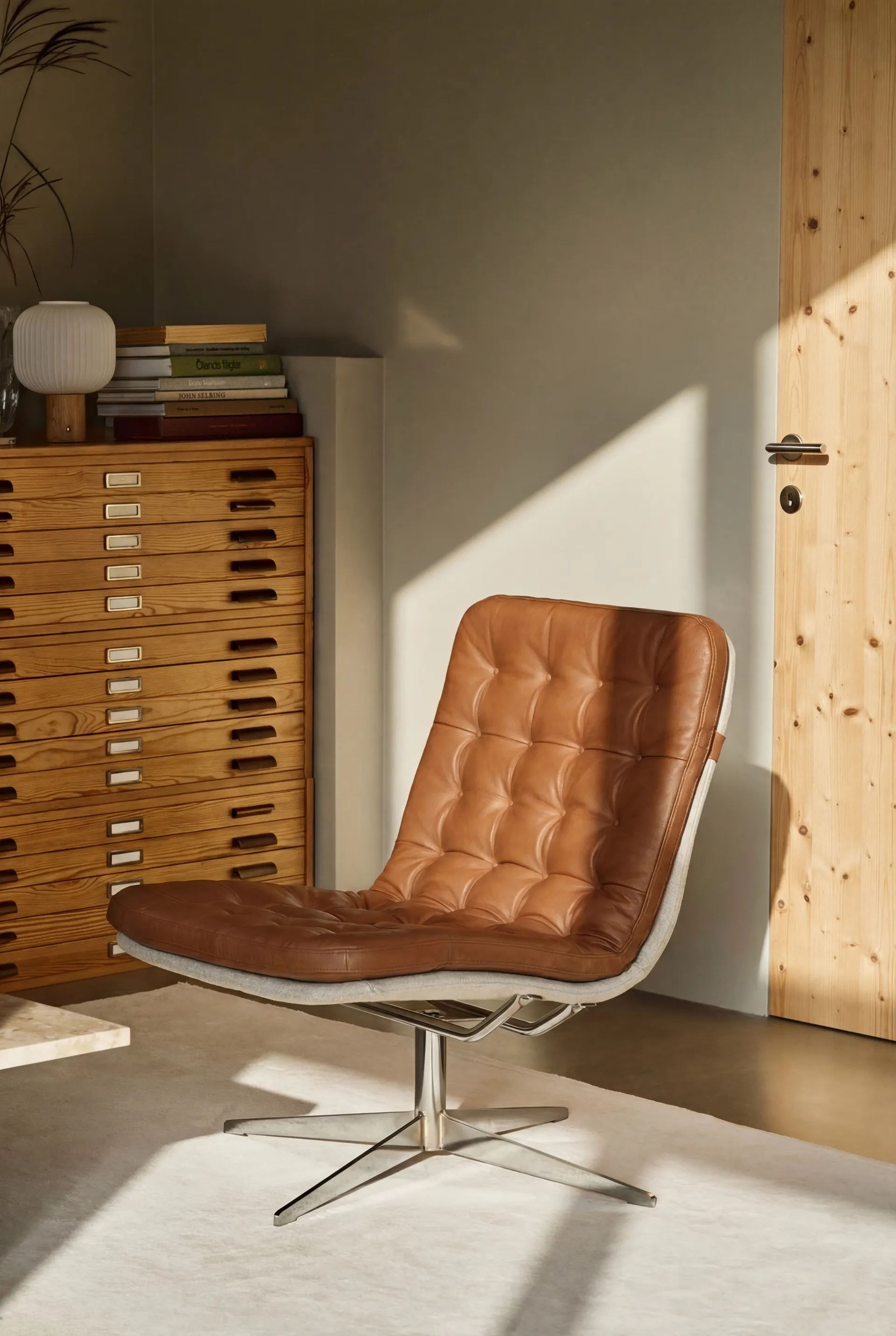 Loholm armchair with swivel function, Cognac leather-Bern Beige 0341 1898