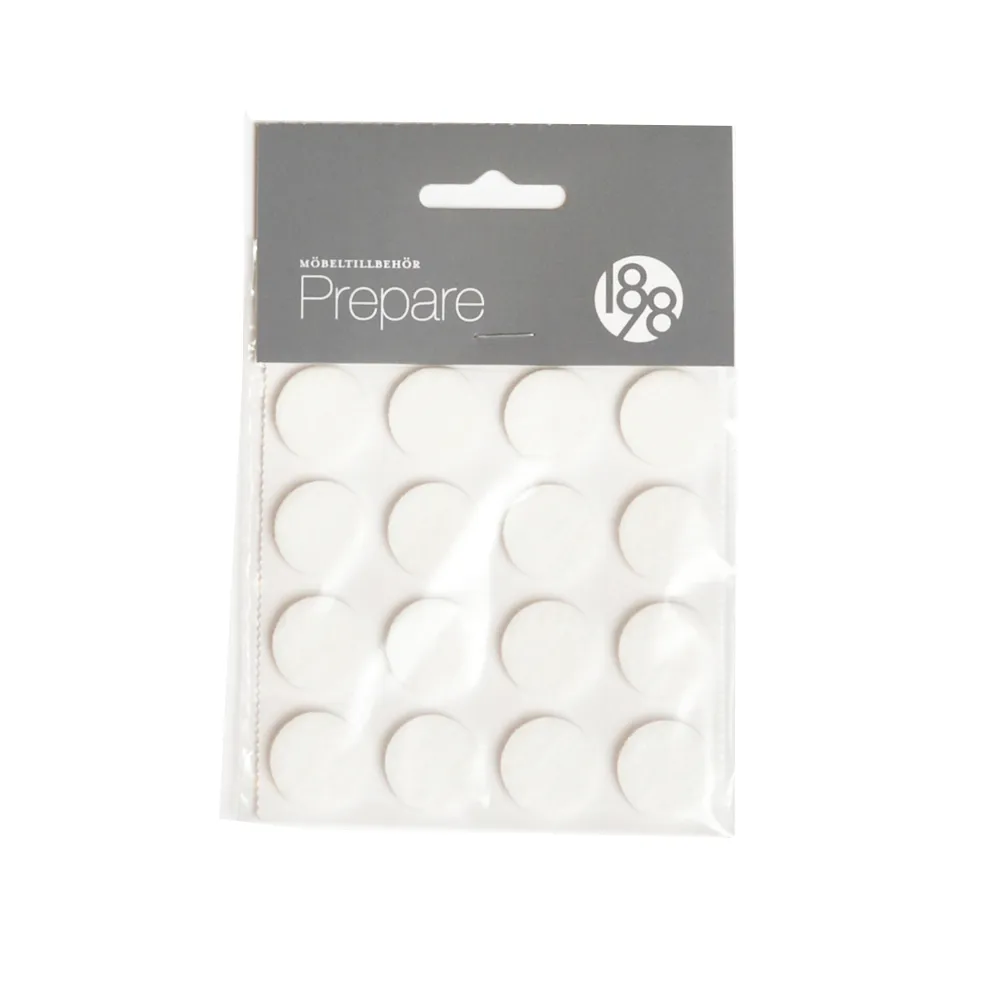 Prepare furniture floor protectors, White, self-adhesive felt, ø20 mm, 16 pcs 1898