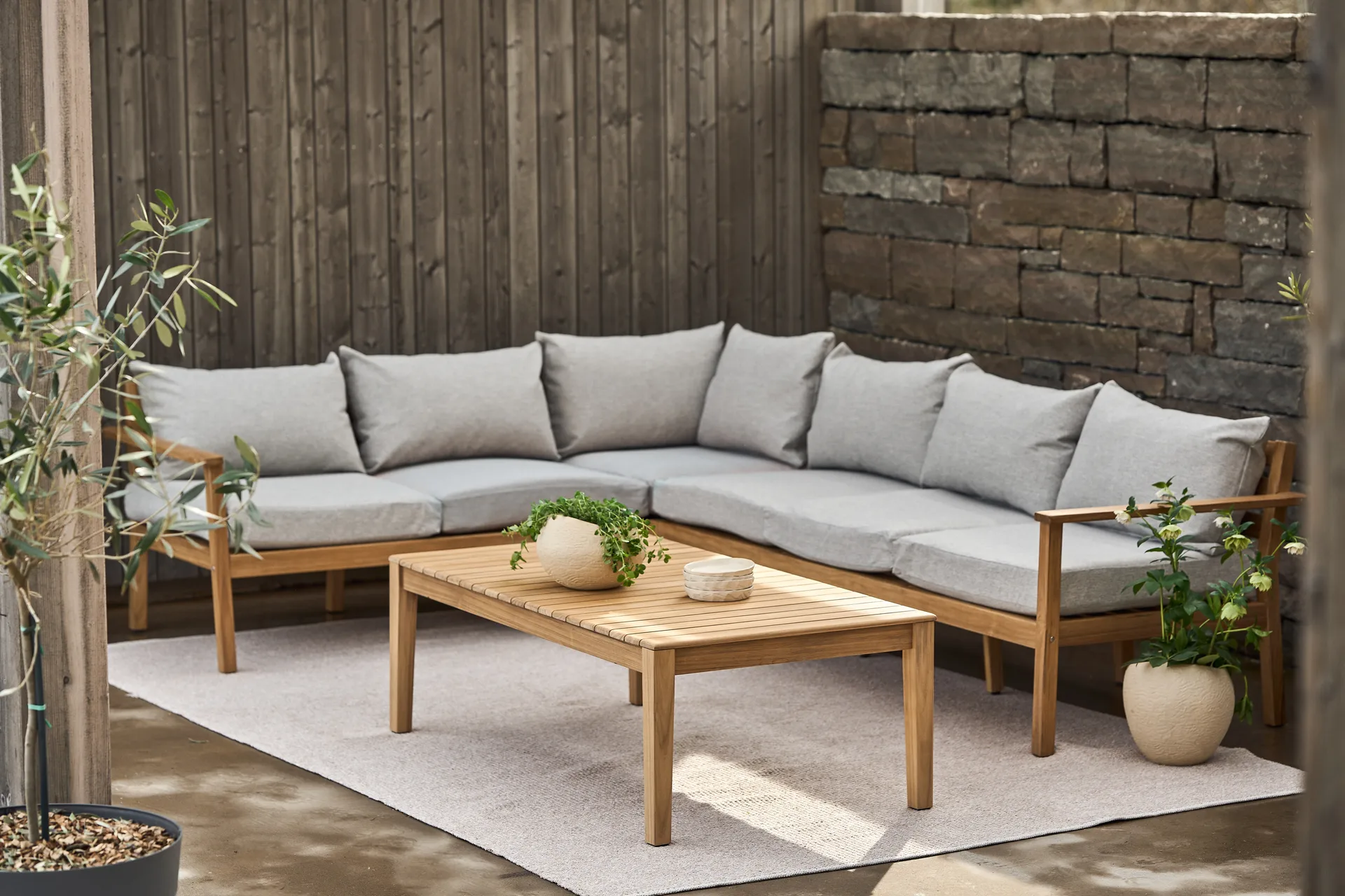 Stockaryd sofa module corner section teak/light grey,  1898