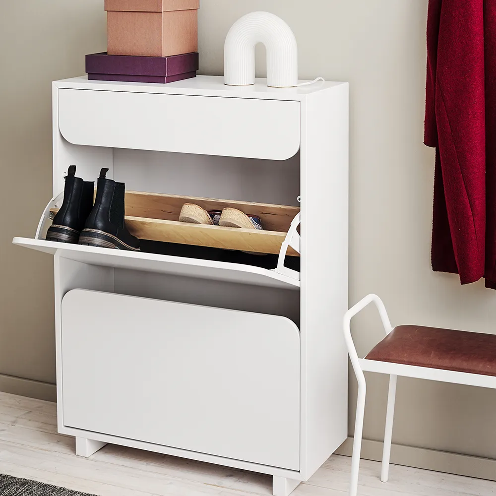 Vidja shoe cabinet, White lack. 2 fack+1 draw 1898