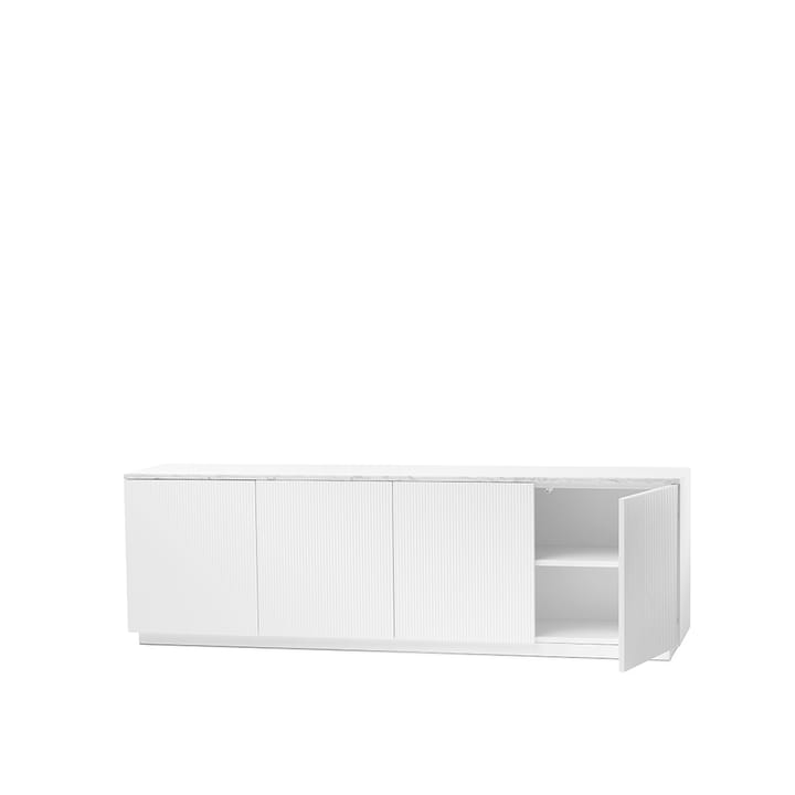 Beam side table - White lacquer, white base, tabletop in carrara marble - A2