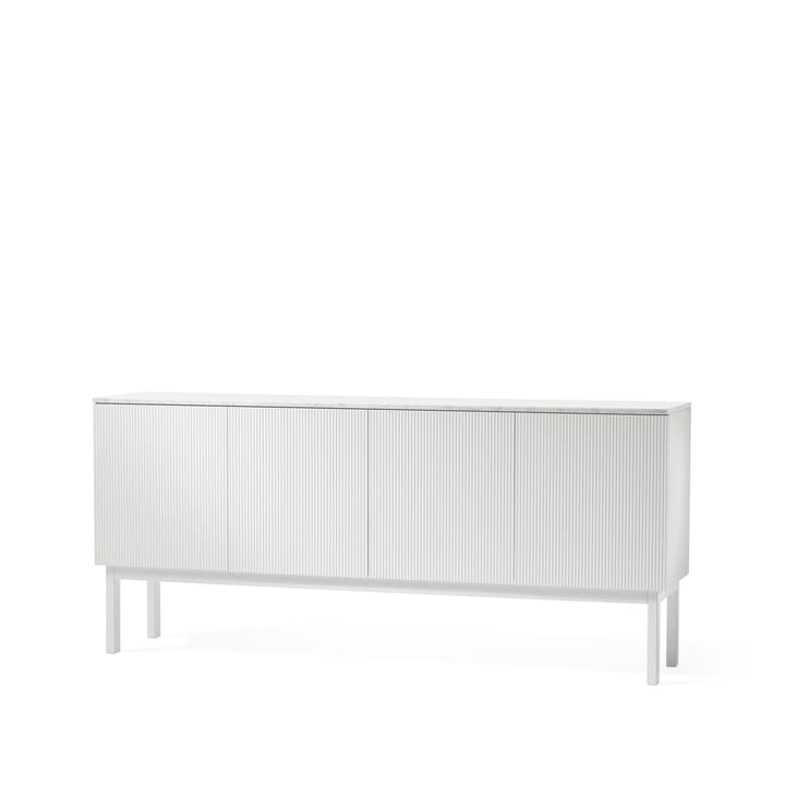 Beam side table - White lacquer, white stand, tabletop in carrara marble - A2