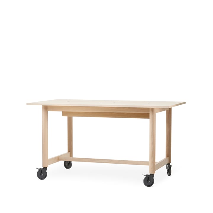Connect desk - White oiled oak, black wheels, h90 - A2