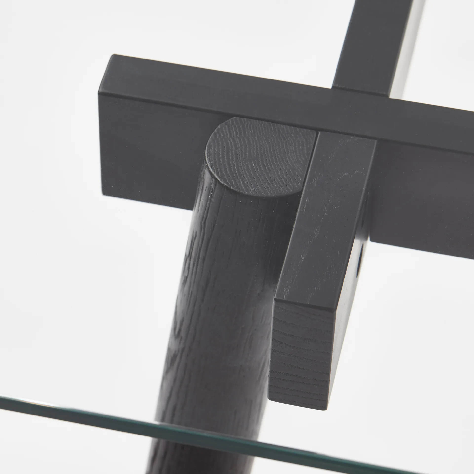 Corners dining table, Oak black stained. glass A2