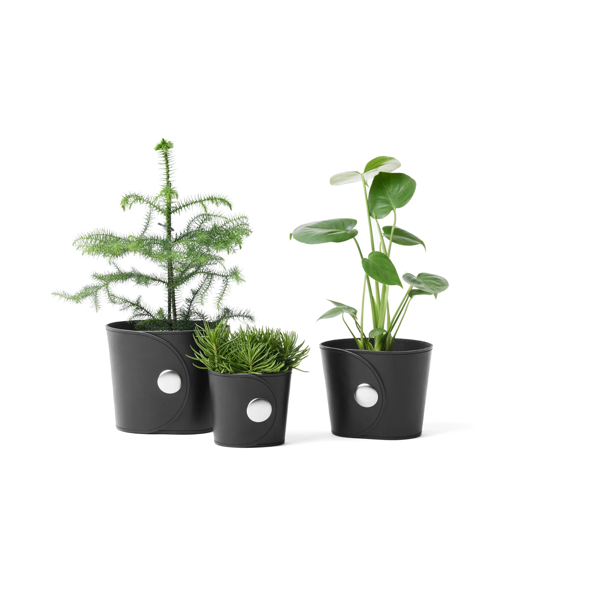 Hug flower pot, Tärnsjö leather black, Ø12x14 cm A2