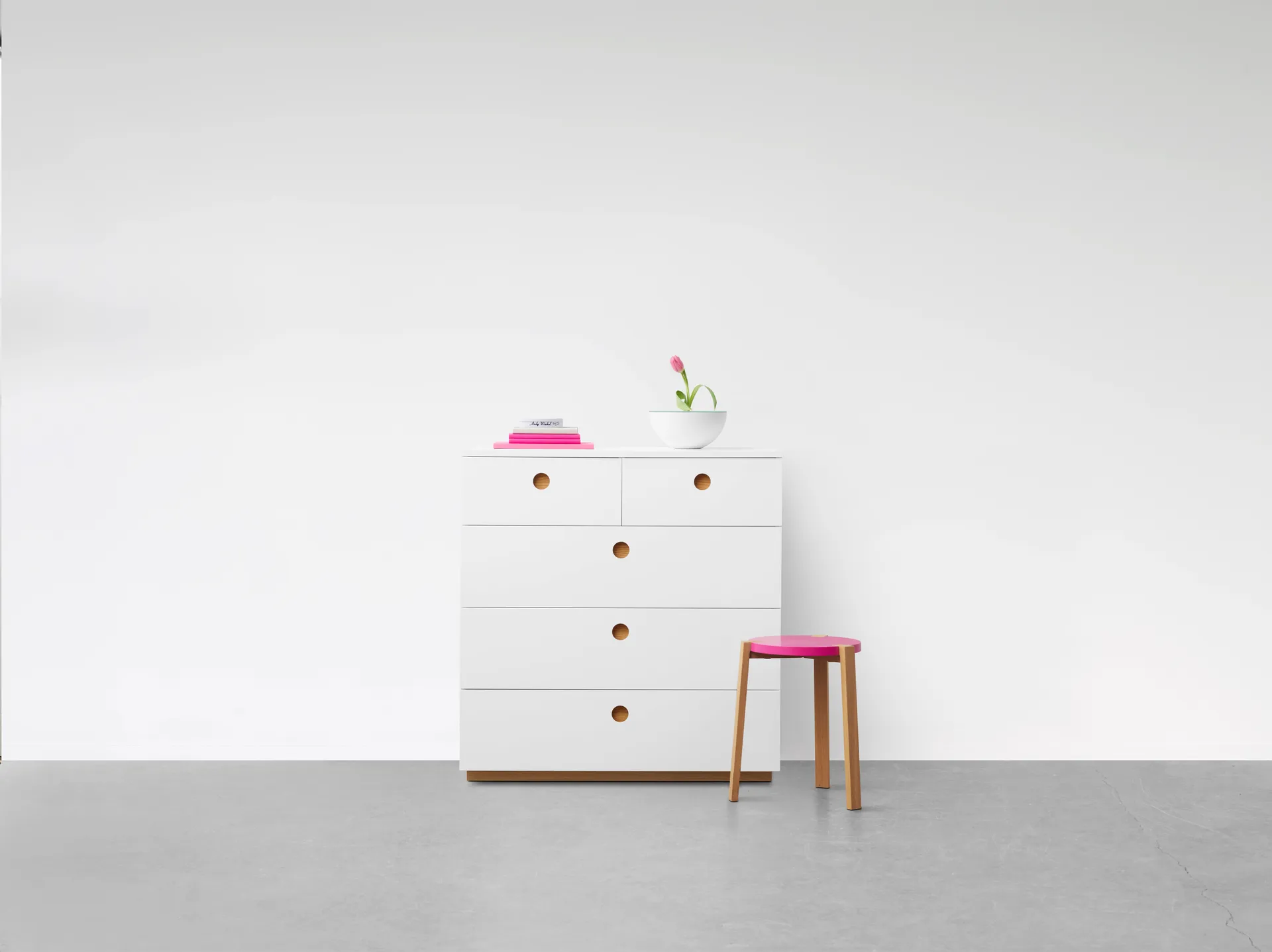 Keep high chest of drawers, White-oiled oak, 95x98x40 cm A2