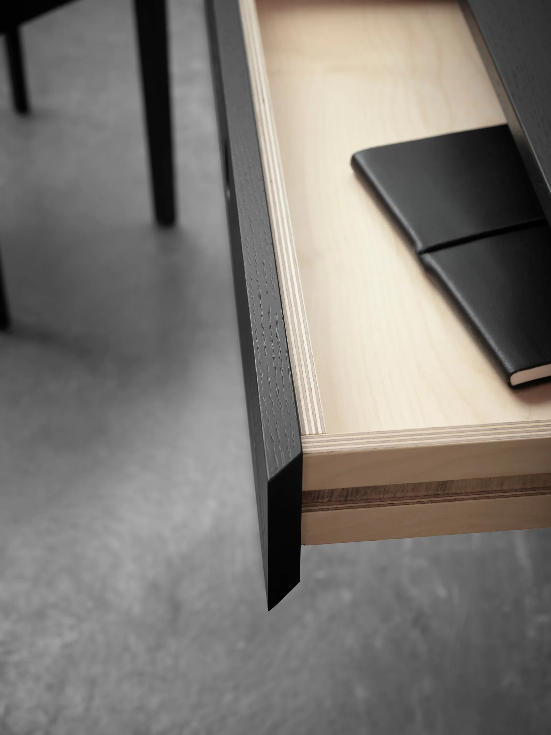 Mind desk, Black-stained oak, 118x74x44 cm A2