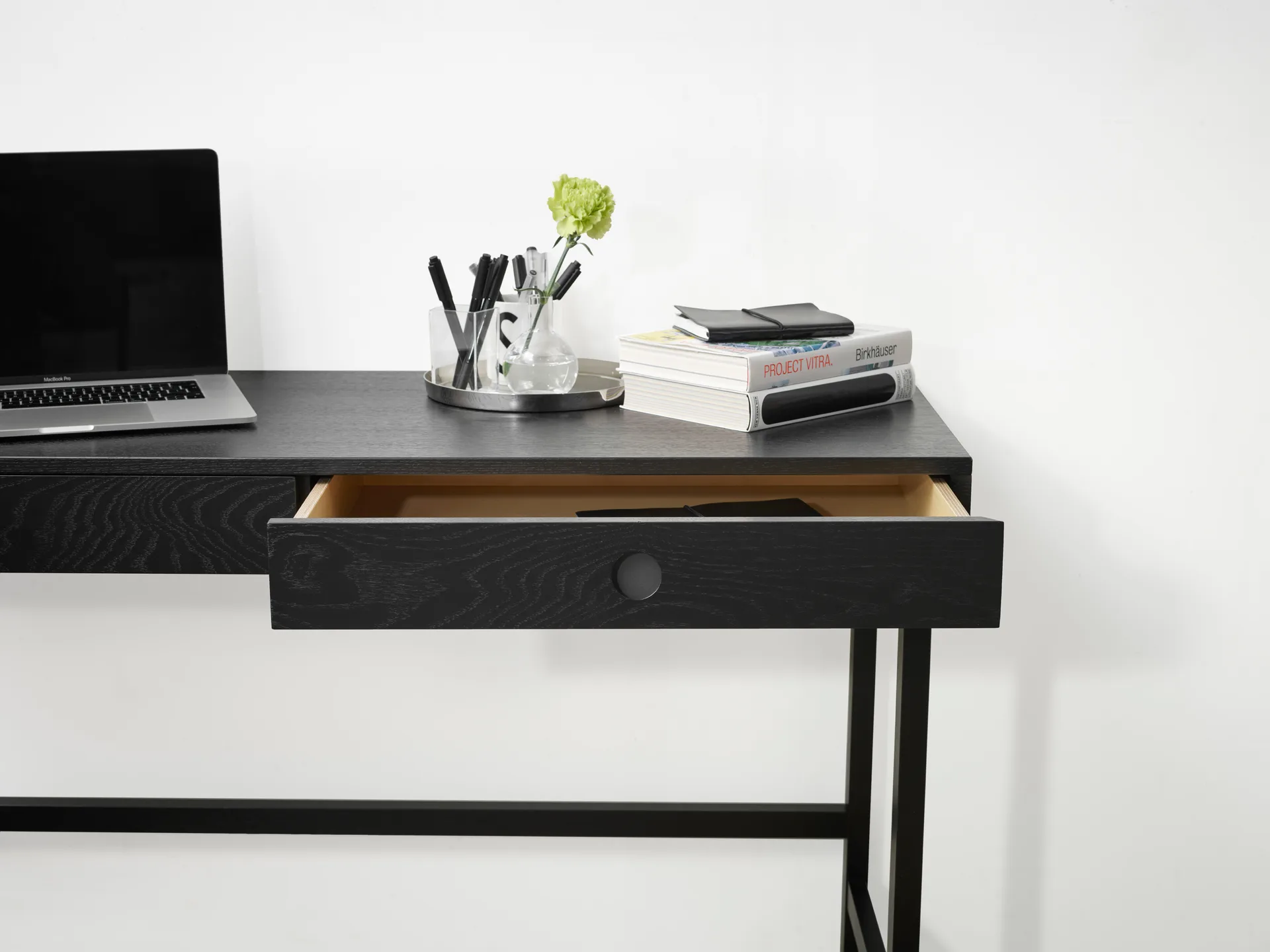 Mind desk, Black-stained oak, 118x74x44 cm A2