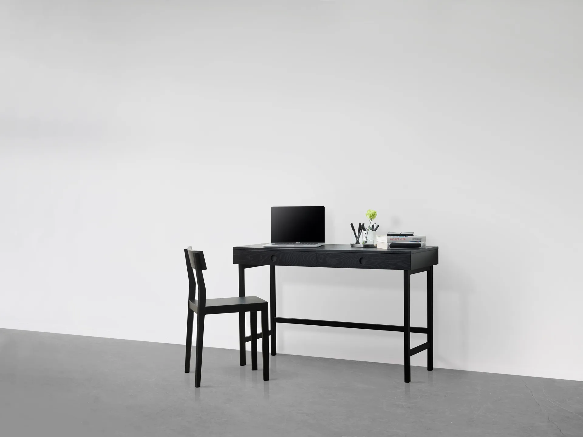 Mind desk, Black-stained oak, 118x74x44 cm A2