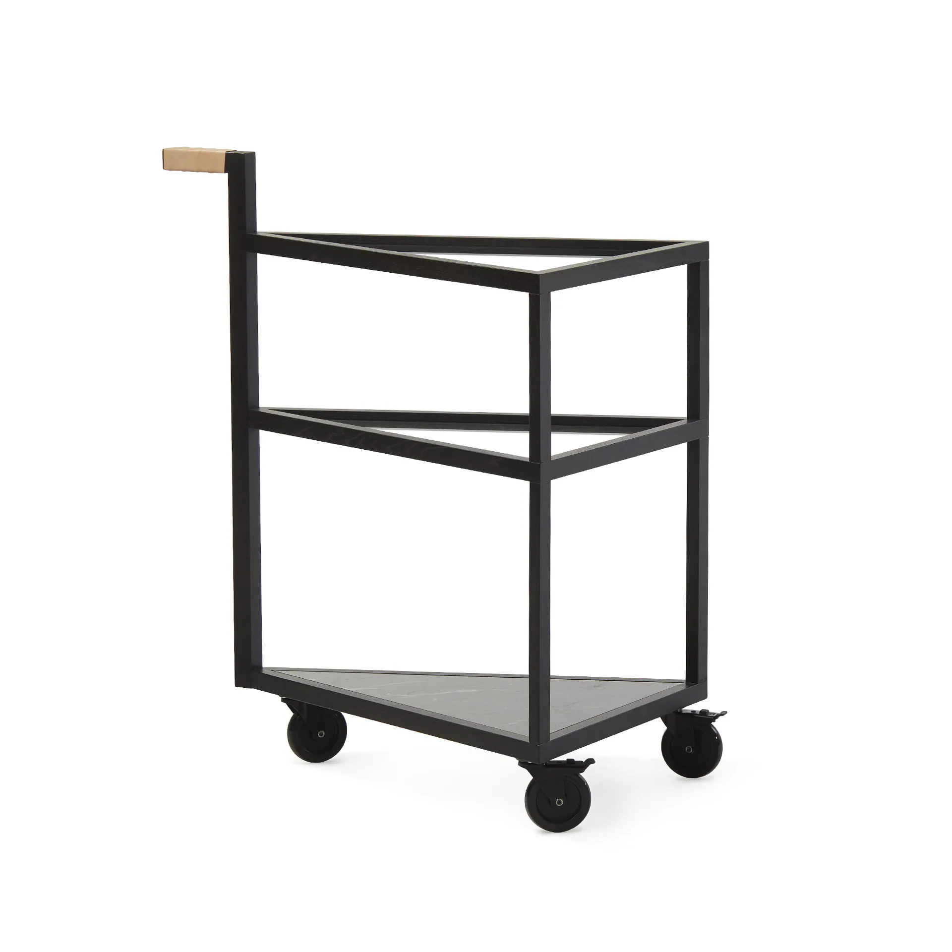 Move serving trolley, Black stained oak, big, marble marquina, glass A2
