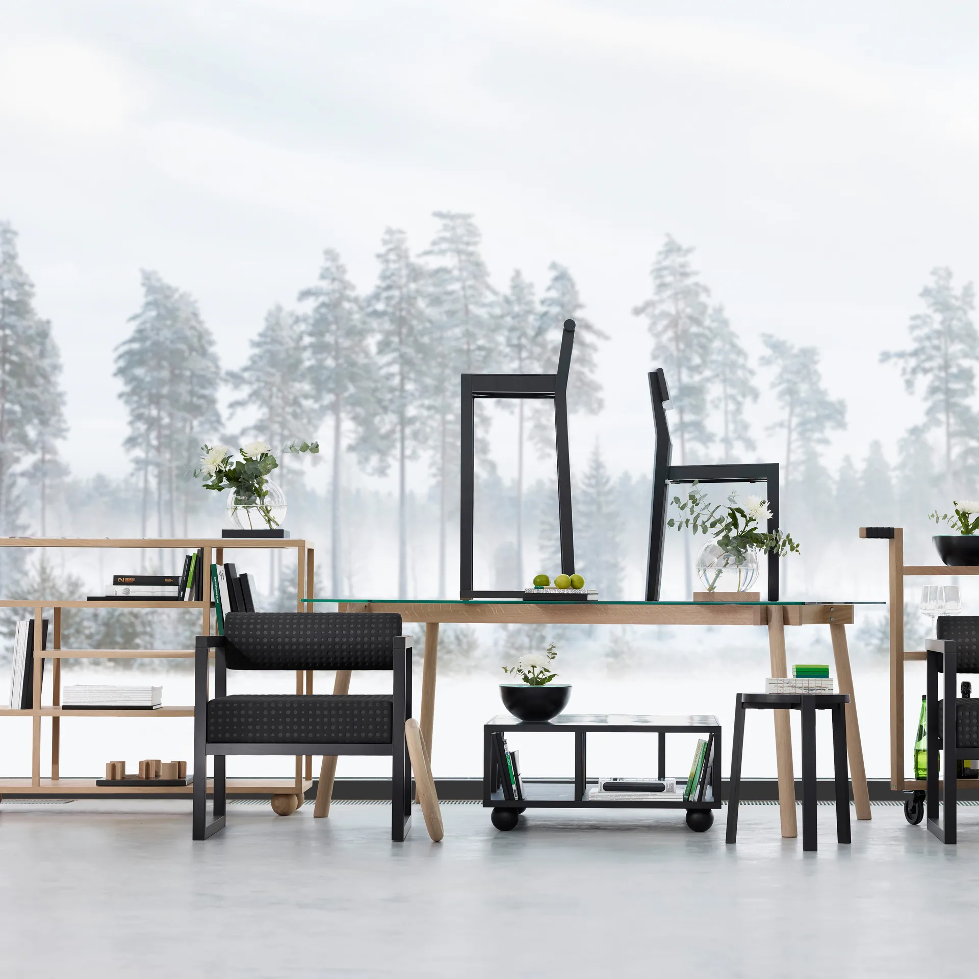 Show shelf with marble top, oak A2