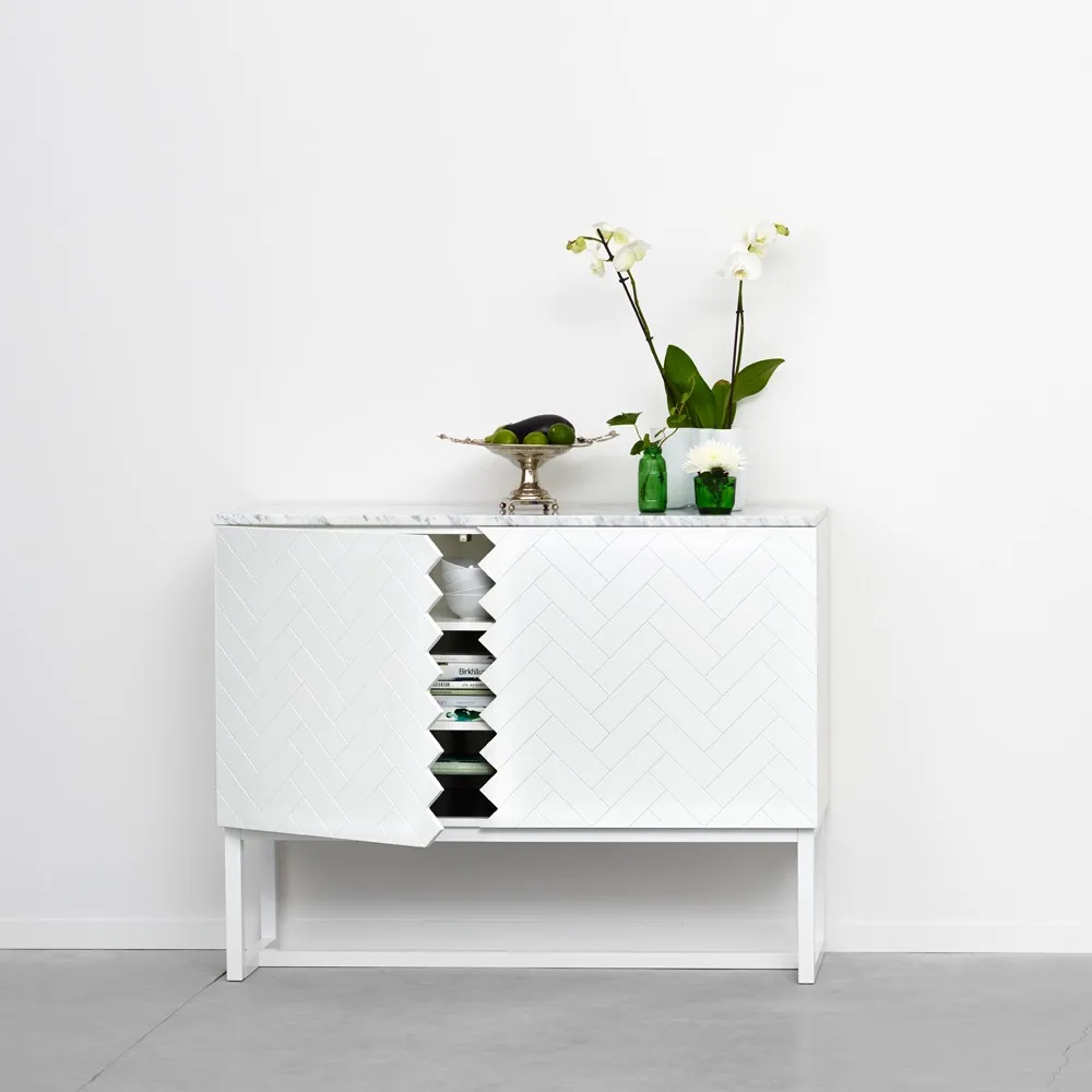 Story Side table, White, white marble top, white stand A2