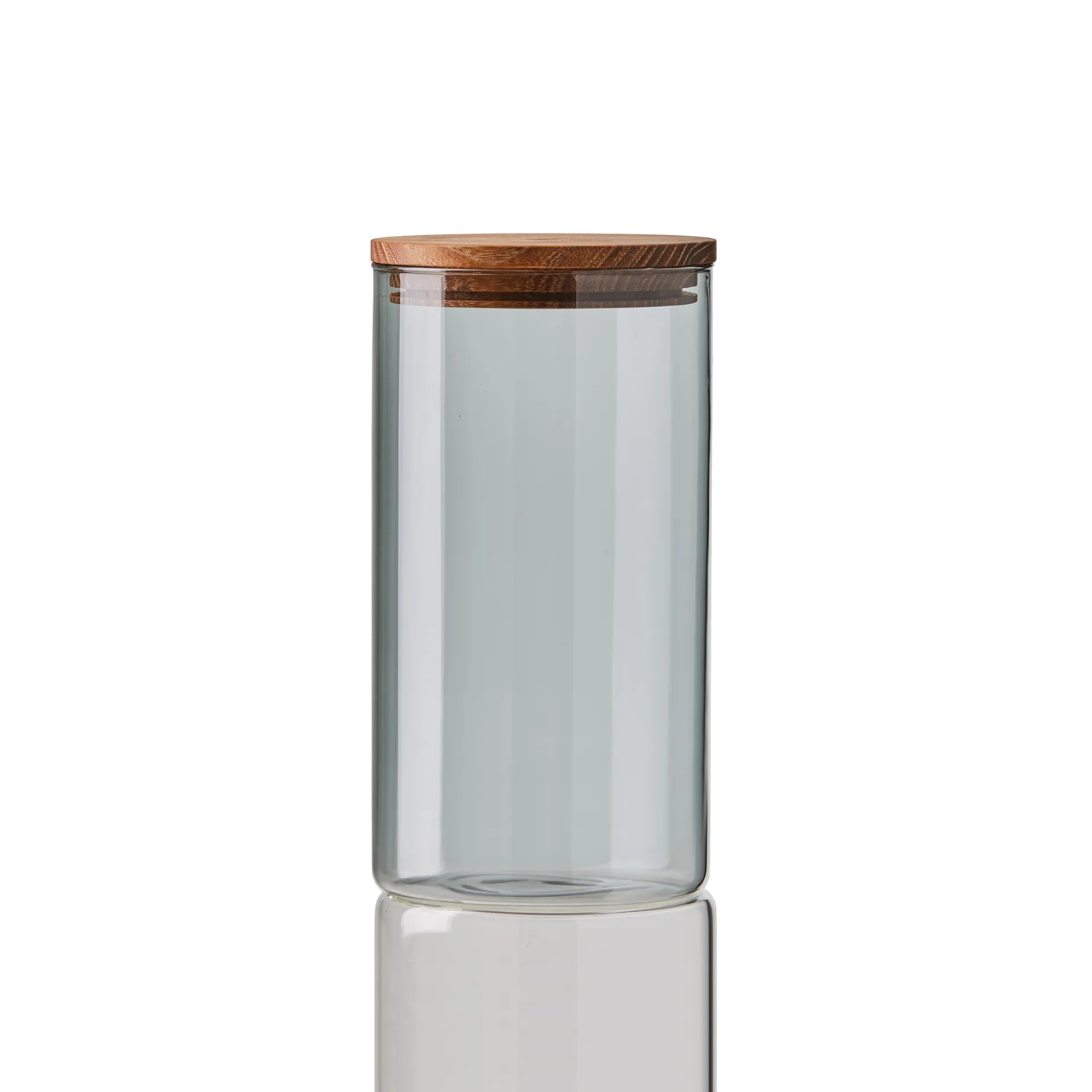Raw glass jar smoke with wooden lid, medium Aida