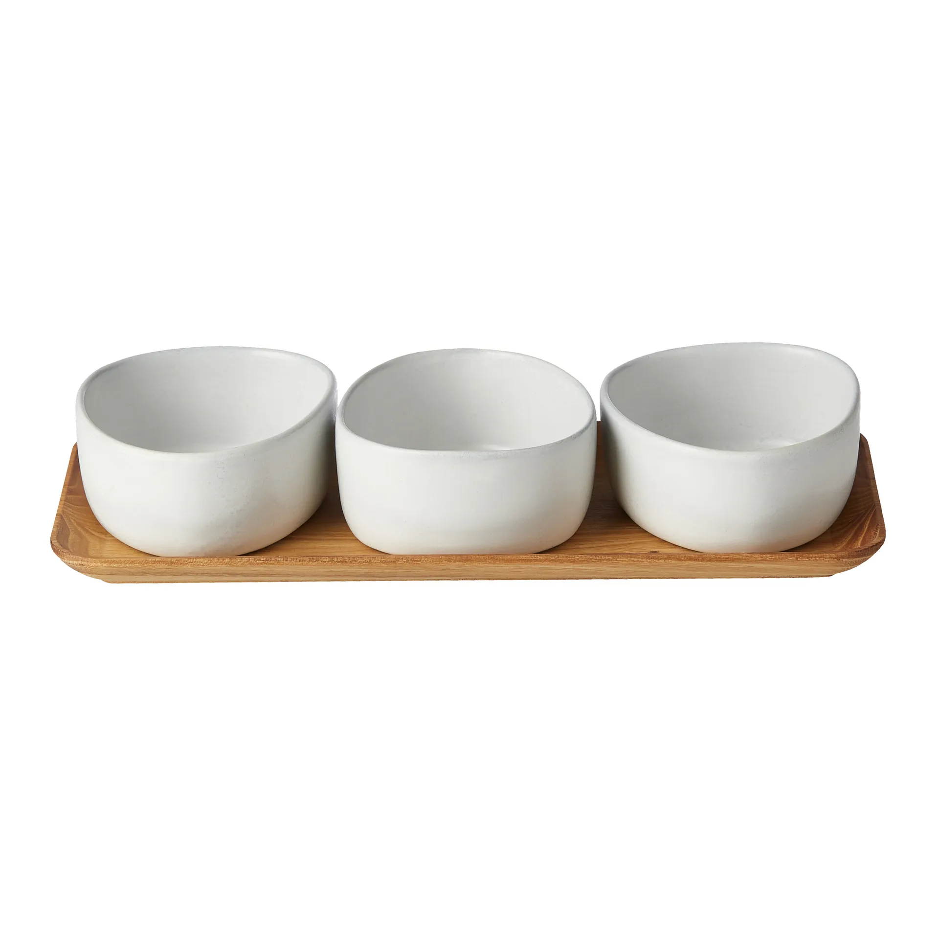 Raw Organic bowl set with wooden tray, Arctic White Aida