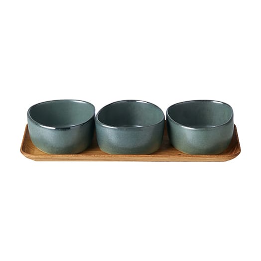 Raw Organic bowl set with wooden tray - Northern Green - Aida