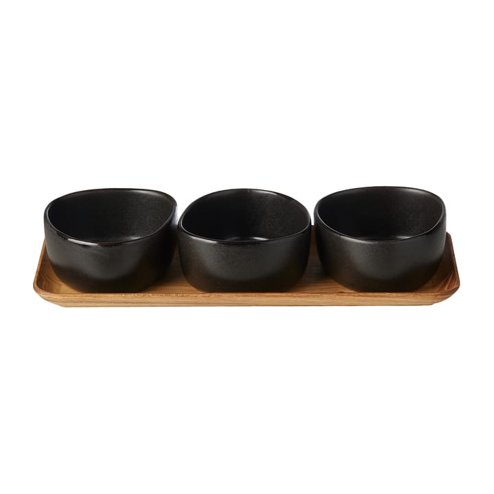 Raw Organic bowl set with wooden tray - Titanium Black - Aida