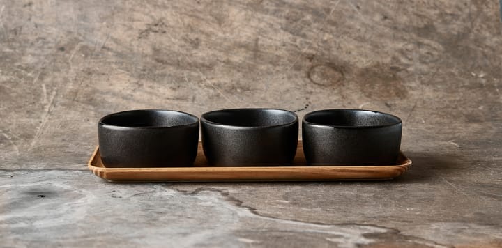 Raw Organic bowl set with wooden tray - Titanium Black - Aida