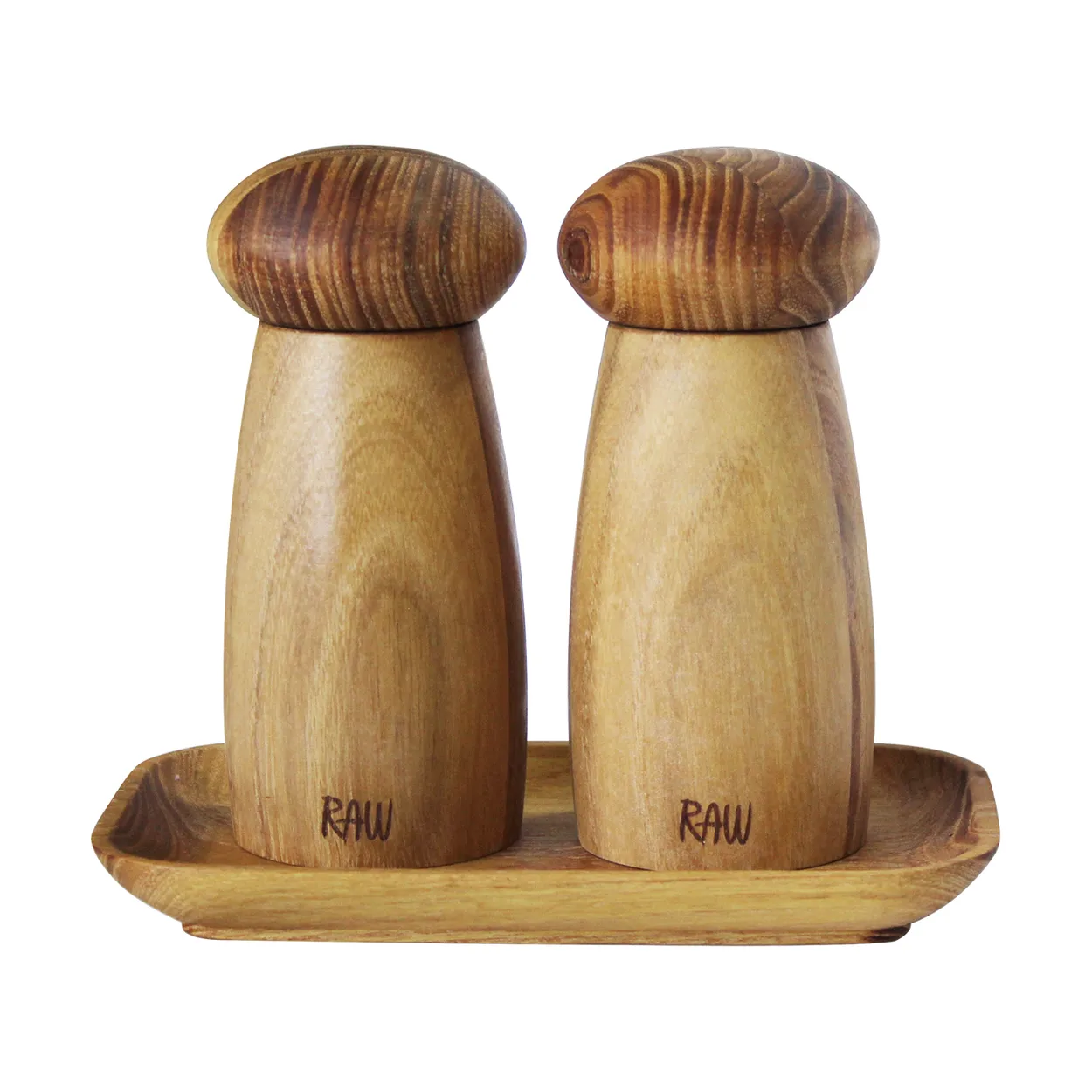 Aida Raw salt & pepper grinder incl tray Teak | Scandinavian Design | Salt & pepper grinders | Brown
