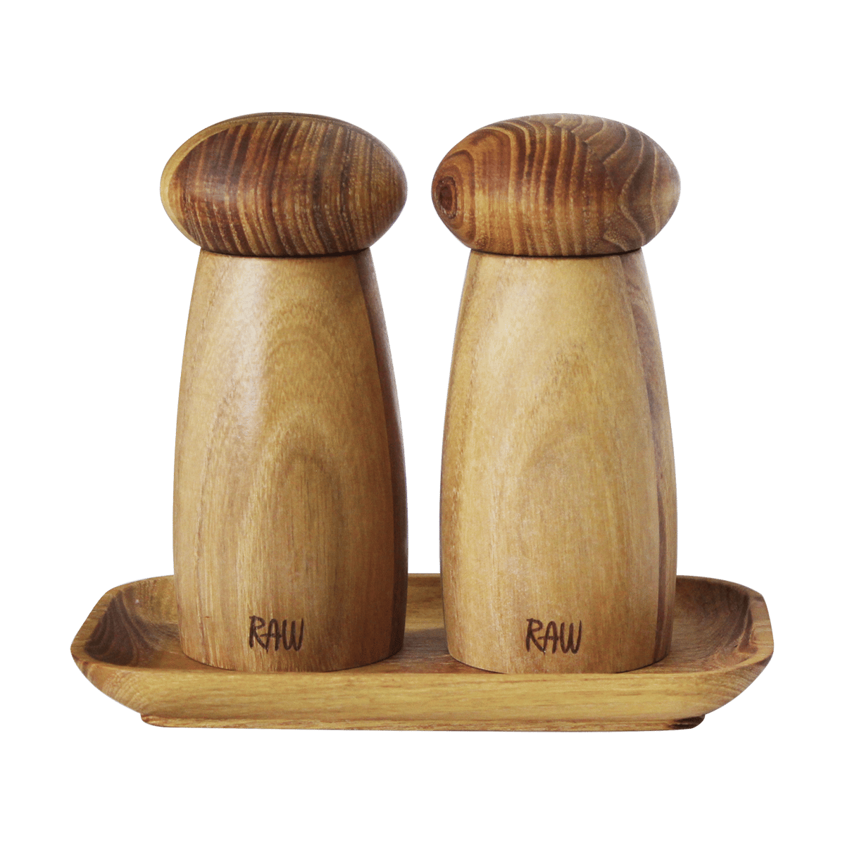 Aida Raw salt & pepper grinder incl tray Teak