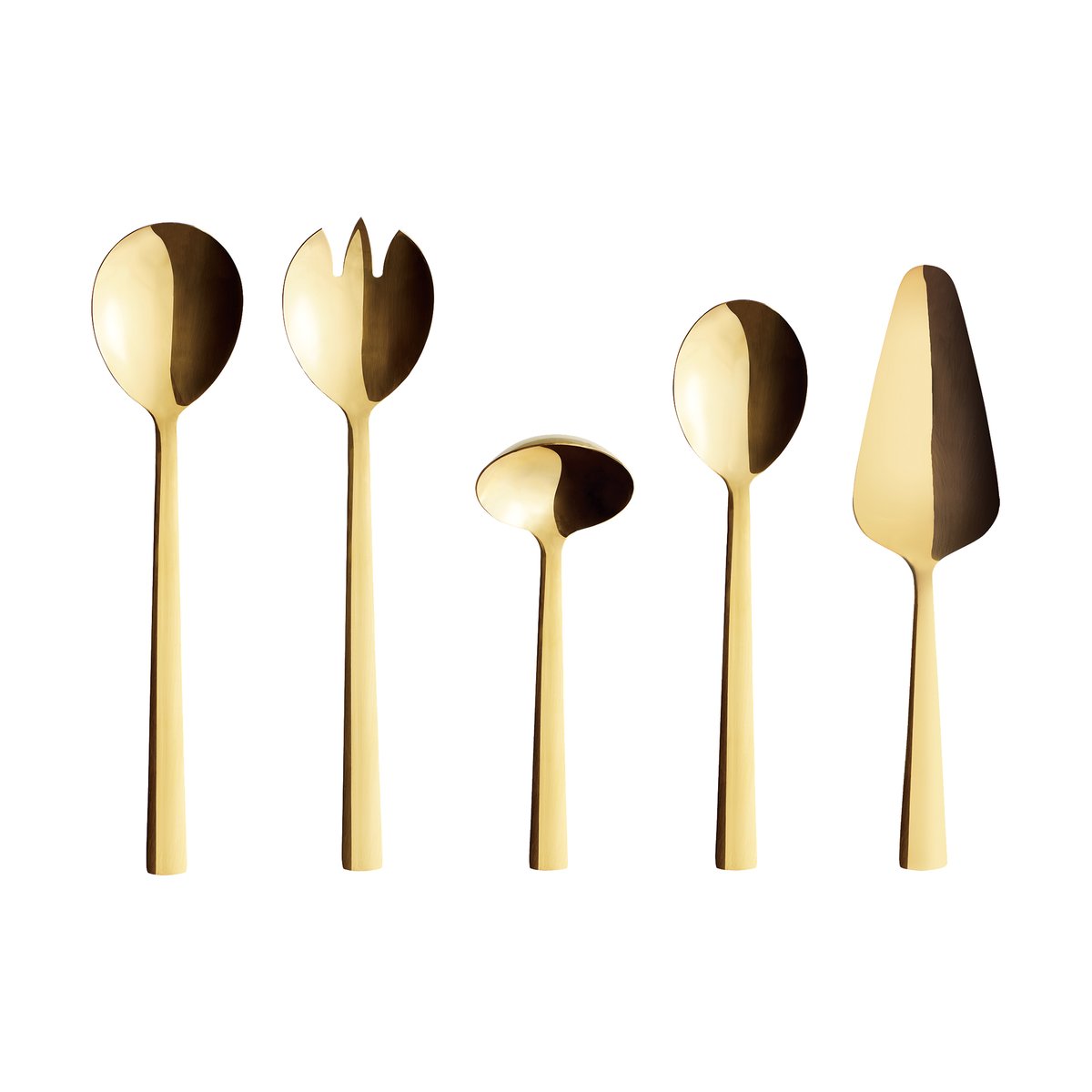 Aida Raw servering cutlery 5 pieces Gold (shiny) | Scandinavian Design | Serving utensils | Gold-coloured